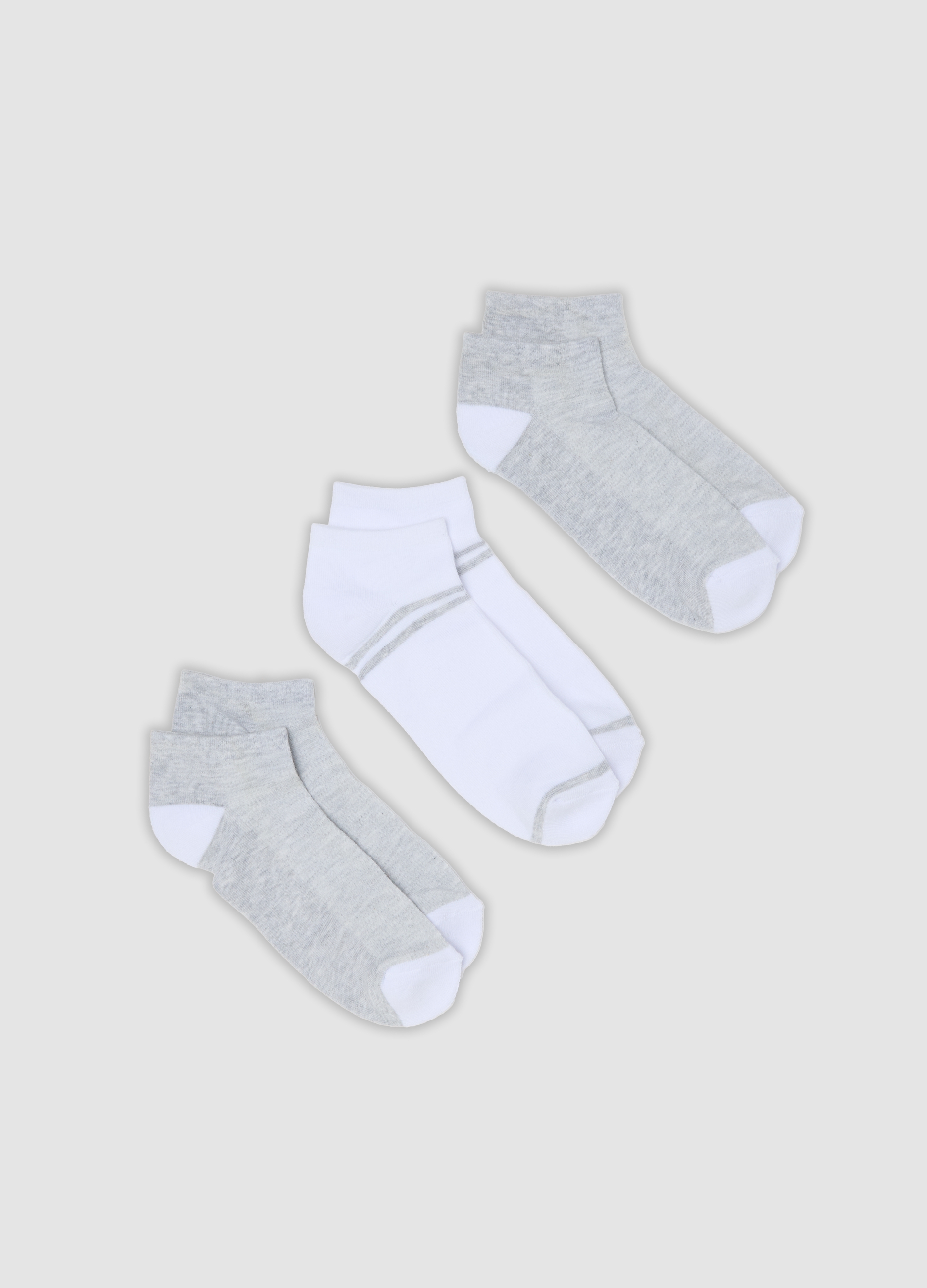 OVS, Tripack Di Calze Sportive Bianche E Grigie Alla Caviglia In Cotone Organico Elasticizzato, Uomo, Bianco, Taglia: 38-42