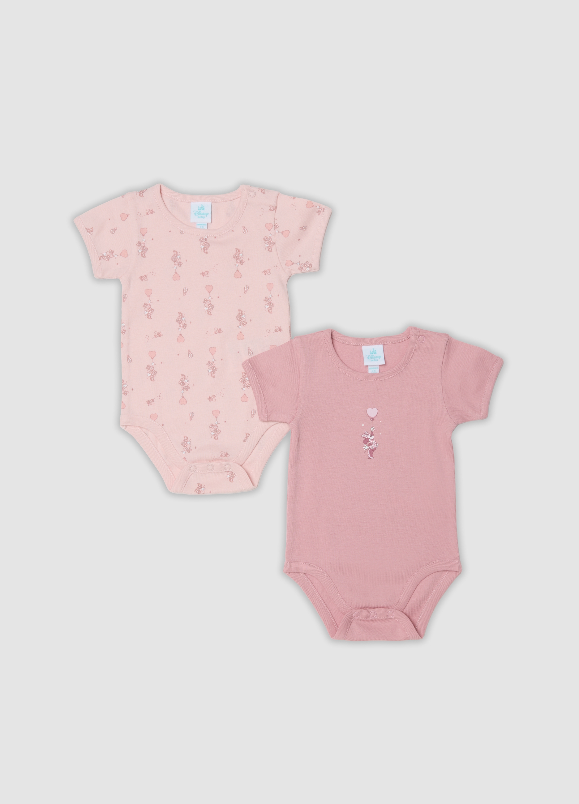 FAGOTTINO, Bipack Body Rosa In Puro Cotone Organico Con Stampa Minnie Per Neonata, Rosa, Taglia: 1-3
