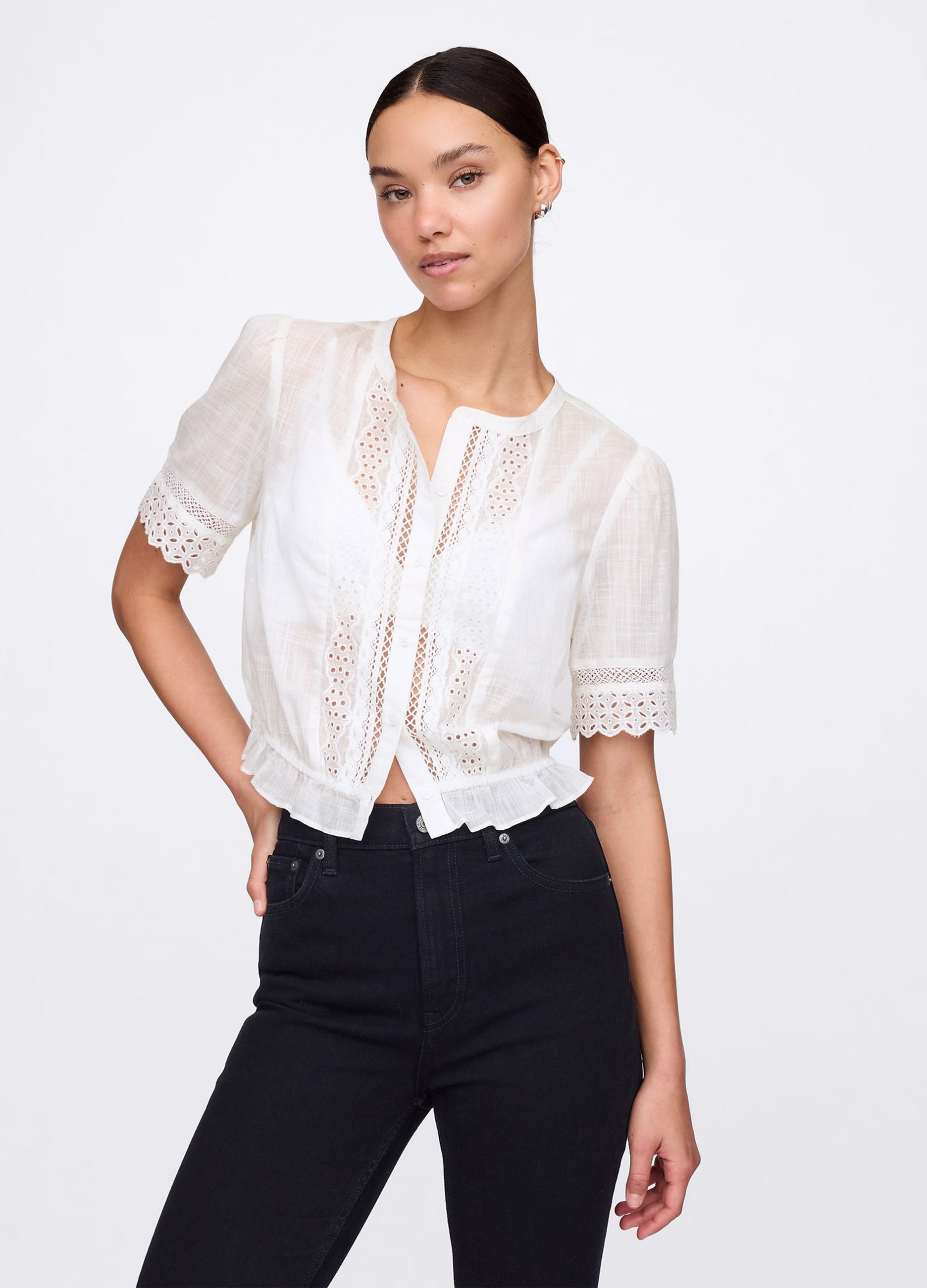 GAP, Blusa Bianca Ricamata In Cotone, Donna, Bianco, Taglia: L