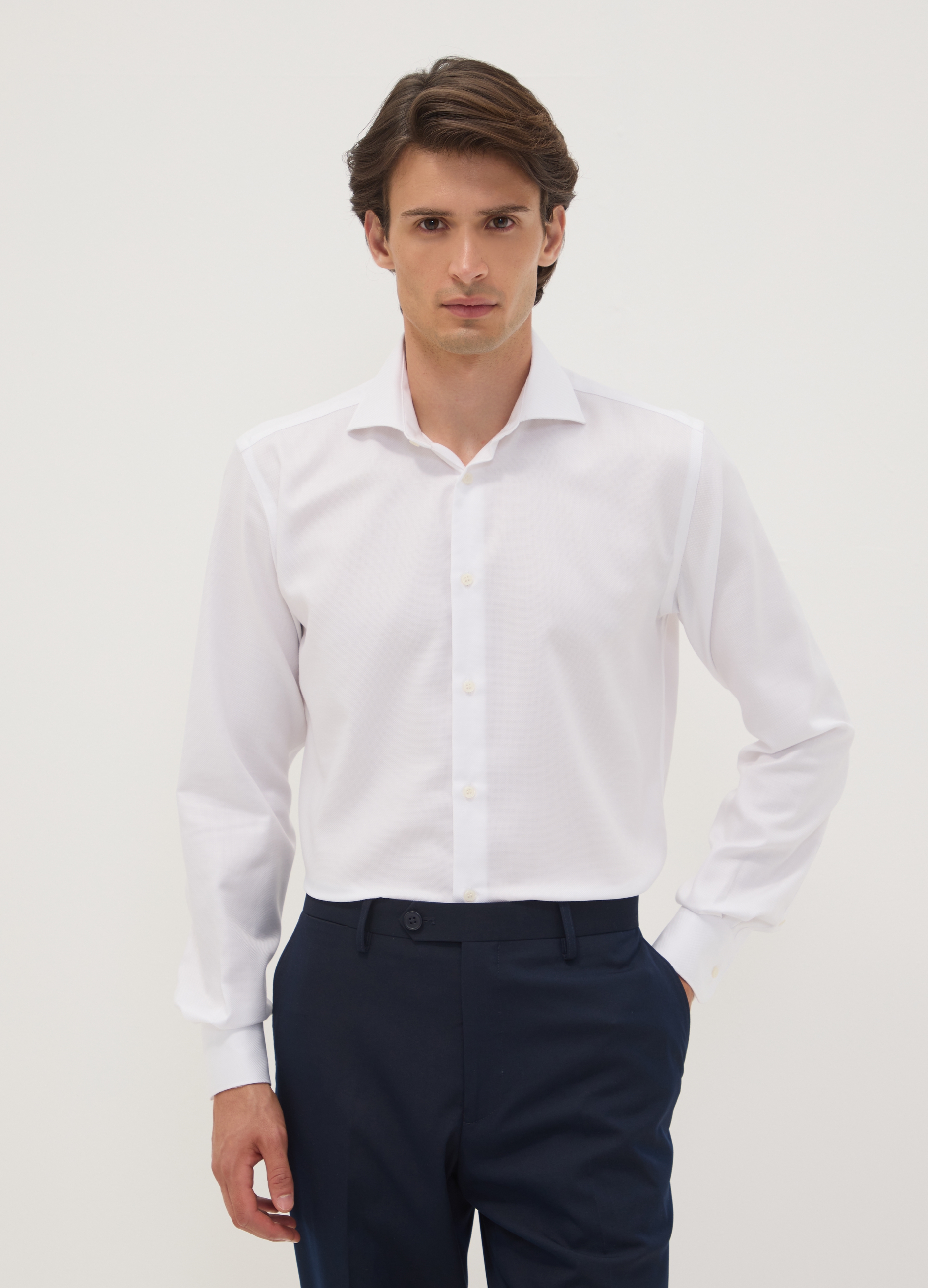 OVS, Camicia Bianca Slim Fit In Puro Cotone Con Collo Francese, Uomo, Bianco, Taglia: 39