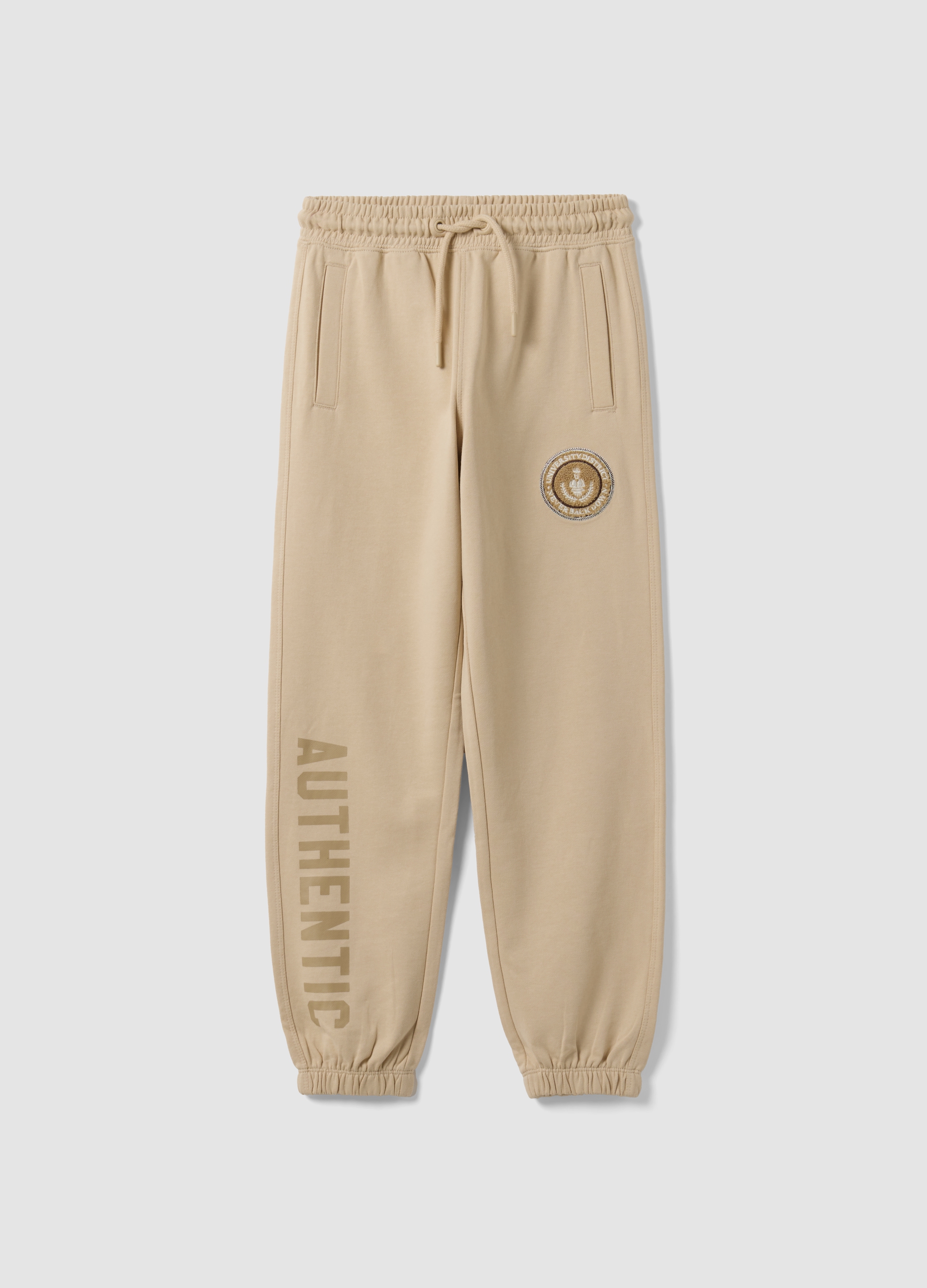 OVS KIDS, Jogger Beige In Puro Cotone Con Stampa Comfort Fit Per Ragazzo, Bambino, Beige, Taglia: 12-13