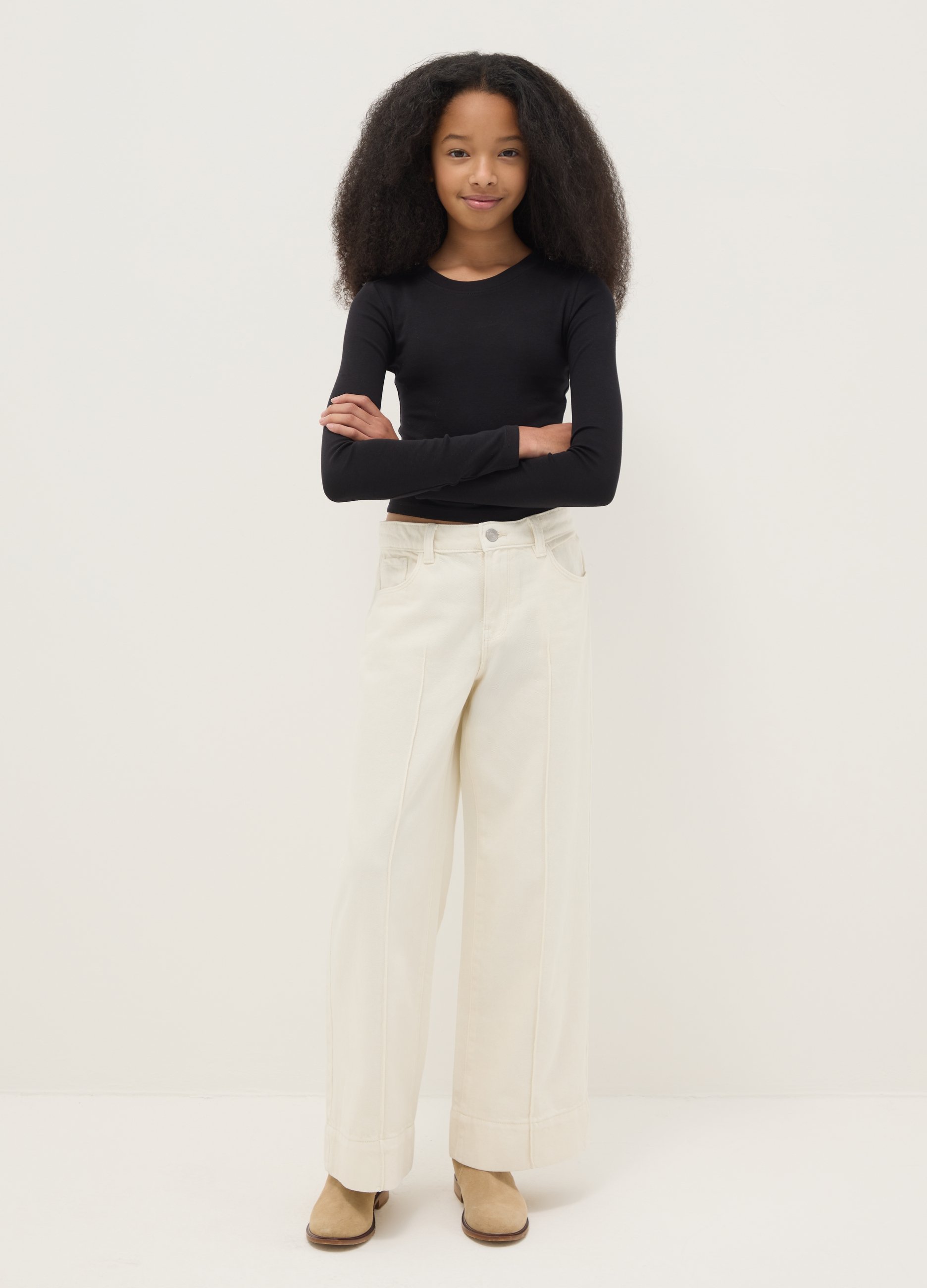 OVS KIDS, Pantaloni In Puro Cotone Bianchi A Gamba Rilassata Da Ragazza, Bambina, Bianco, Taglia: 10-11