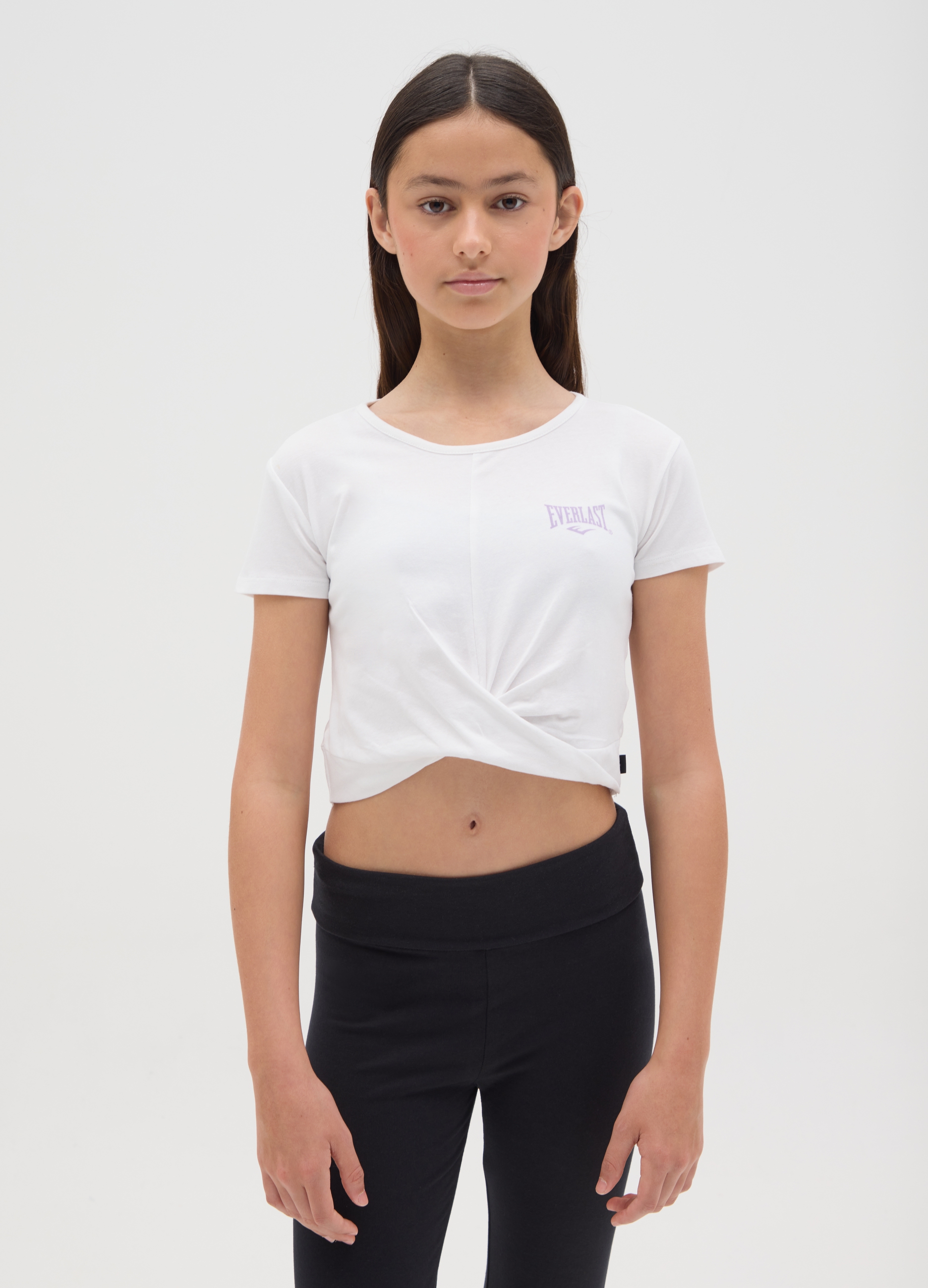 EVERLAST, T-shirt Da Ragazze In Cotone Elasticizzato Bianca Slim Fit, Bambina, Bianco, Taglia: 10-11