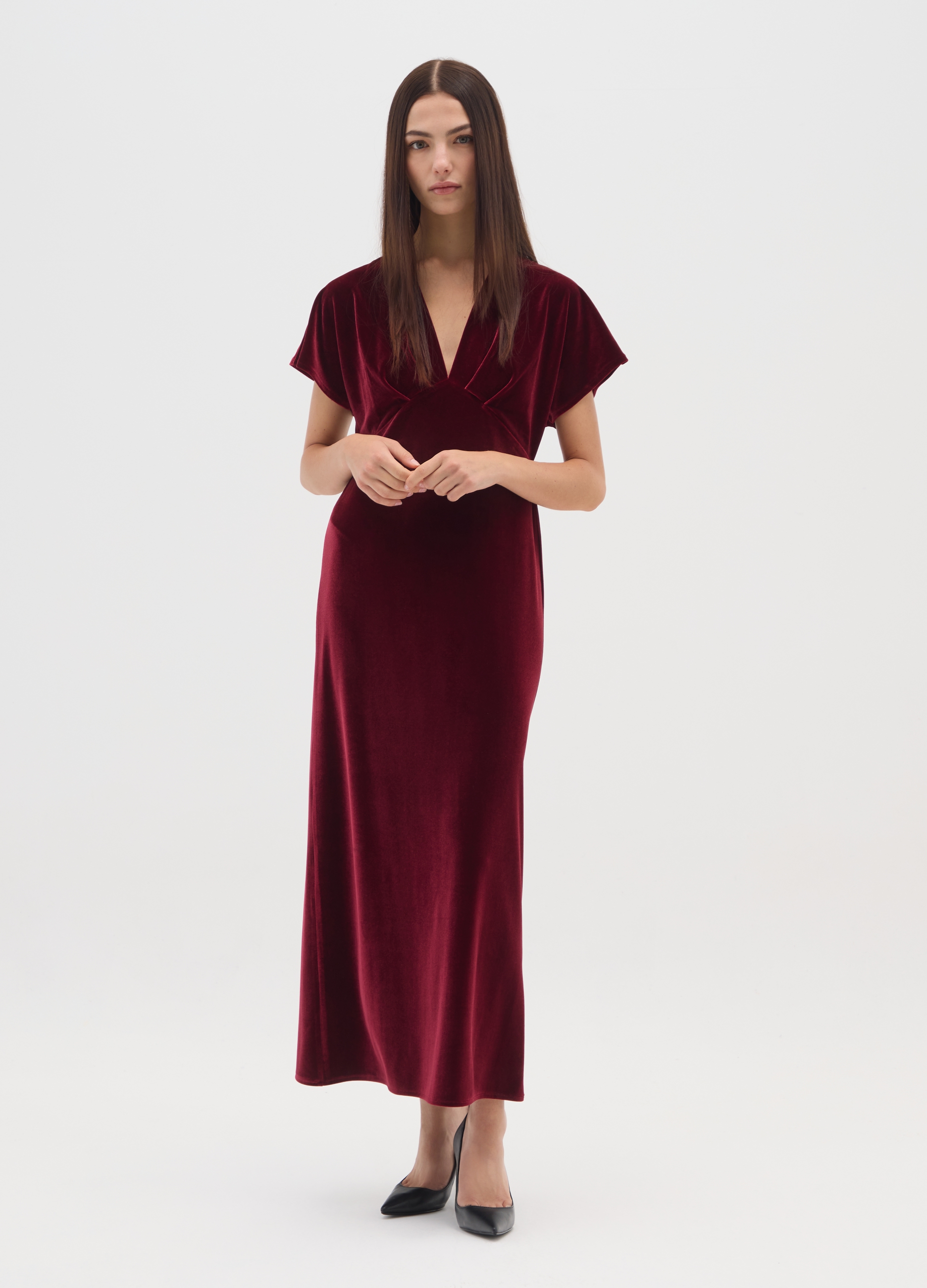 OVS, Abito Lungo Bordeaux In Velluto, Donna, Rosso, Taglia: XXL