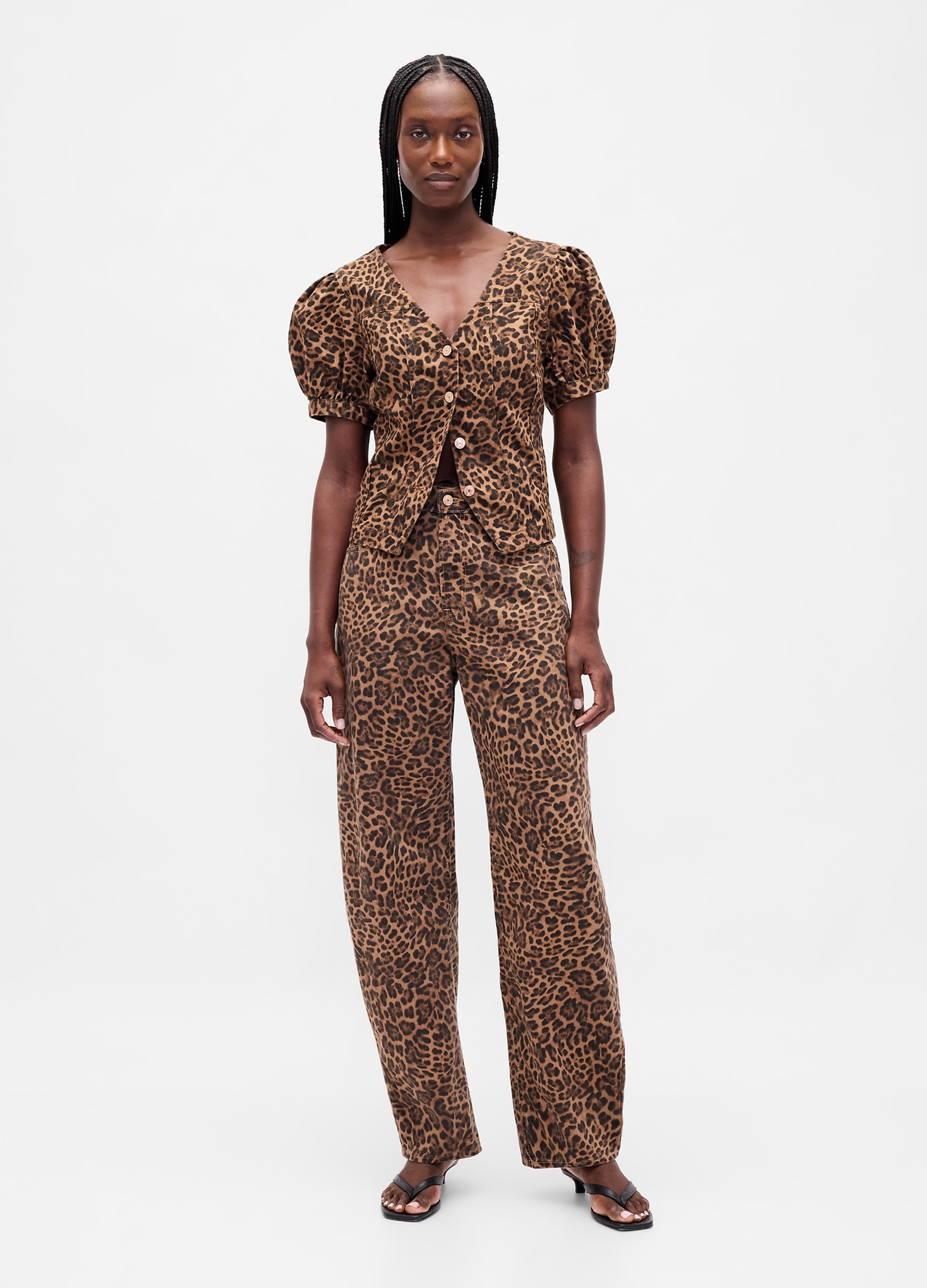 GAP, Jeans Straight Con Stampa Leopardata, Donna, Beige, Taglia: 38 REGULAR