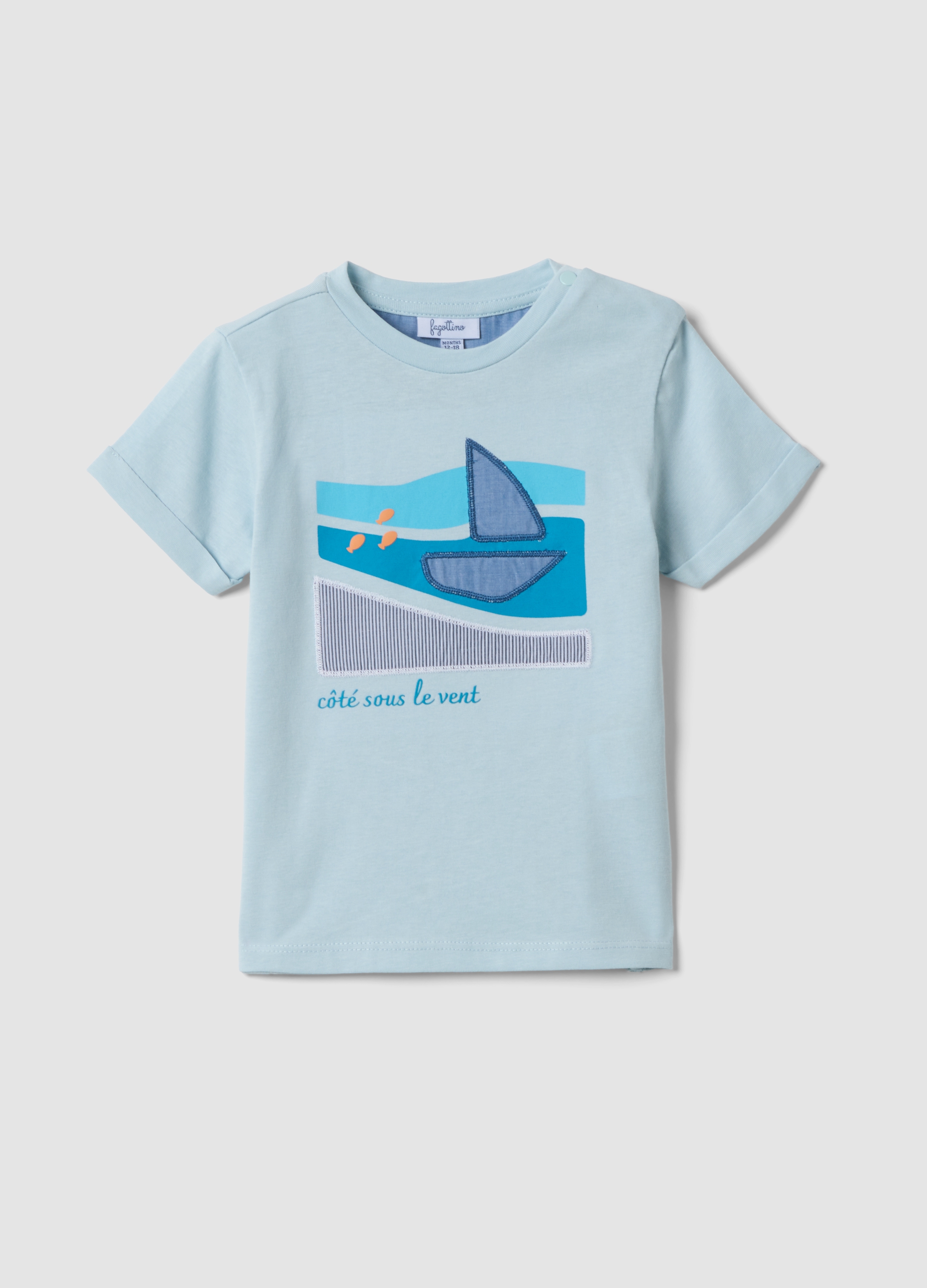 FAGOTTINO, Camiseta Azul De Manga Corta En Algodón Puro, Niño, Azul Claro, Talla: 24-30