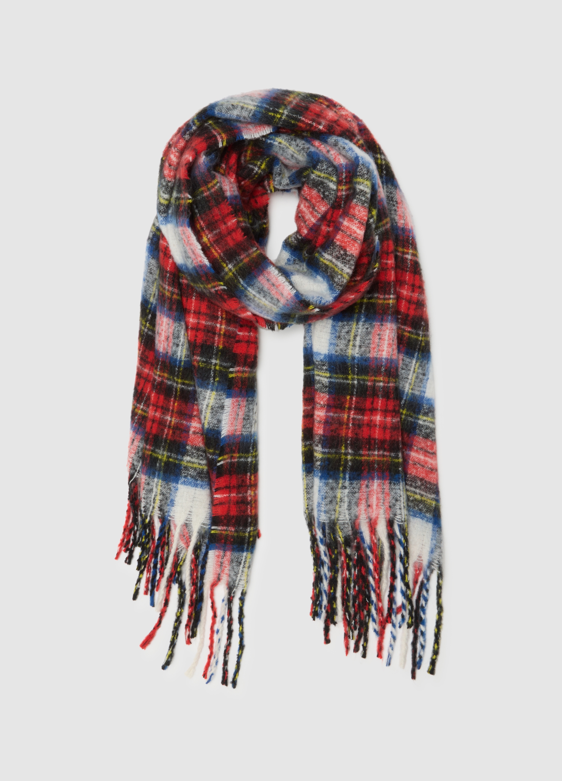 PIOMBO, Bufanda De Cuadros Multicolor Con Flecos, Mujer, Rojo/Azul, Talla: FASUL