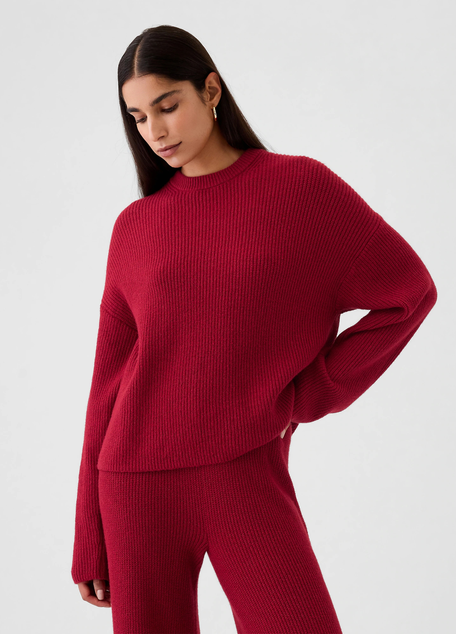 GAP, Pullover Cashsoft Con Lavorazione A Coste Inglesi, Donna, Rosso, Taglia: M
