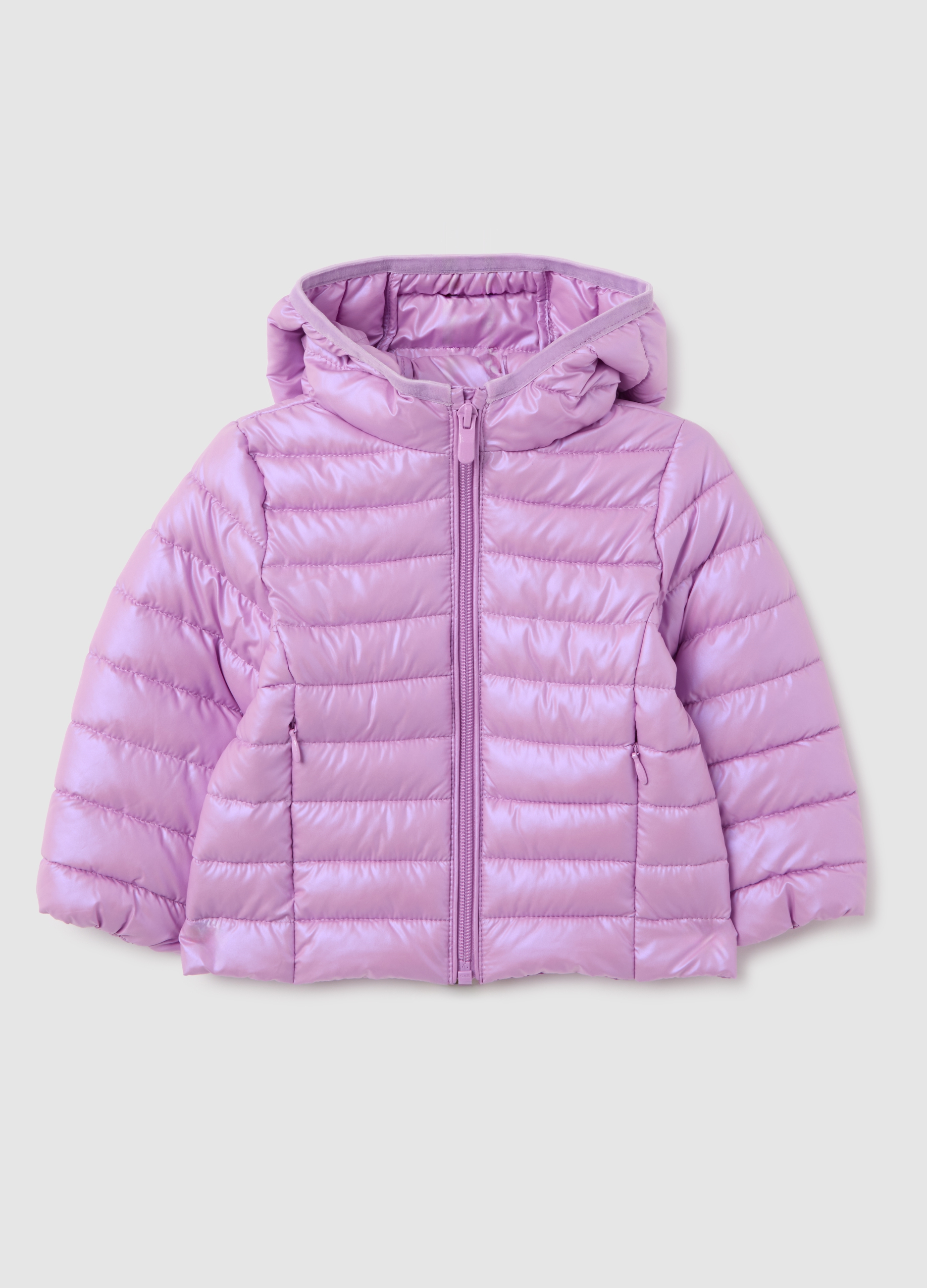 OVS, Lila Gepolsterte Mädchenjacke Mit Kapuze Und Reißverschluss, Mädchen, Dunkellila, Größe: 9-12