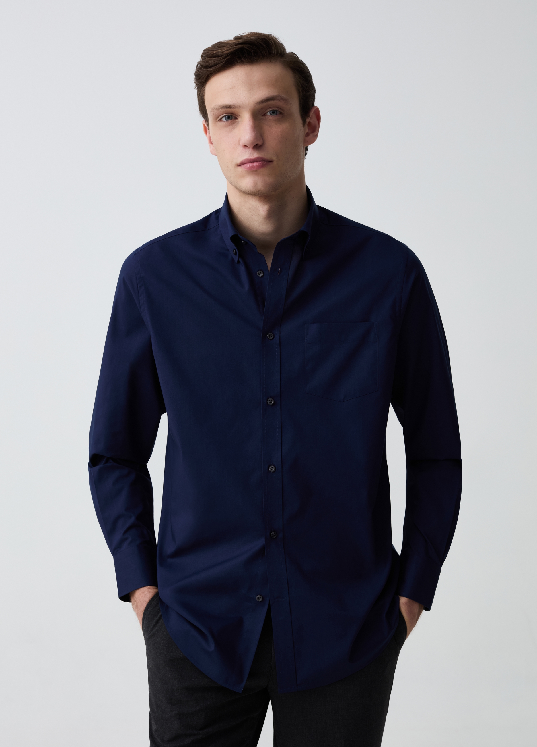 OVS , Camicia Regular Fit Button-down Con Tasca, Uomo, Blu, Taglia: 43