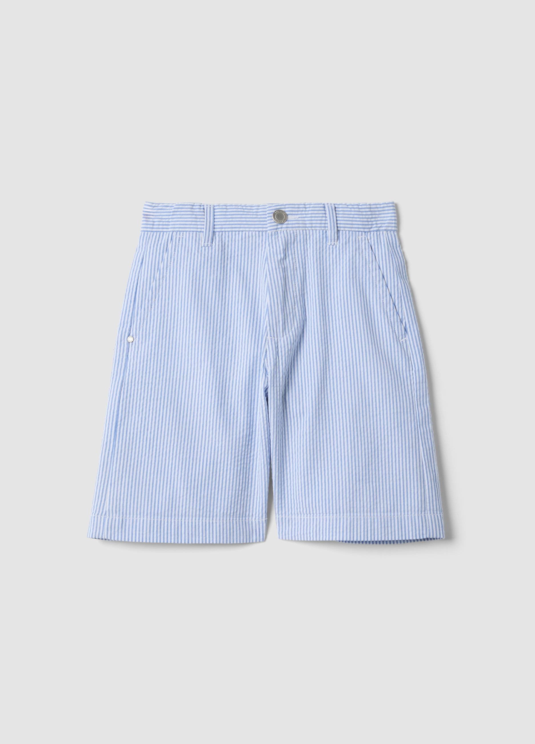 OVS KIDS, Bermuda Azul A Rayas De Algodón Puro, Niño, Blanco, Talla: 9-10