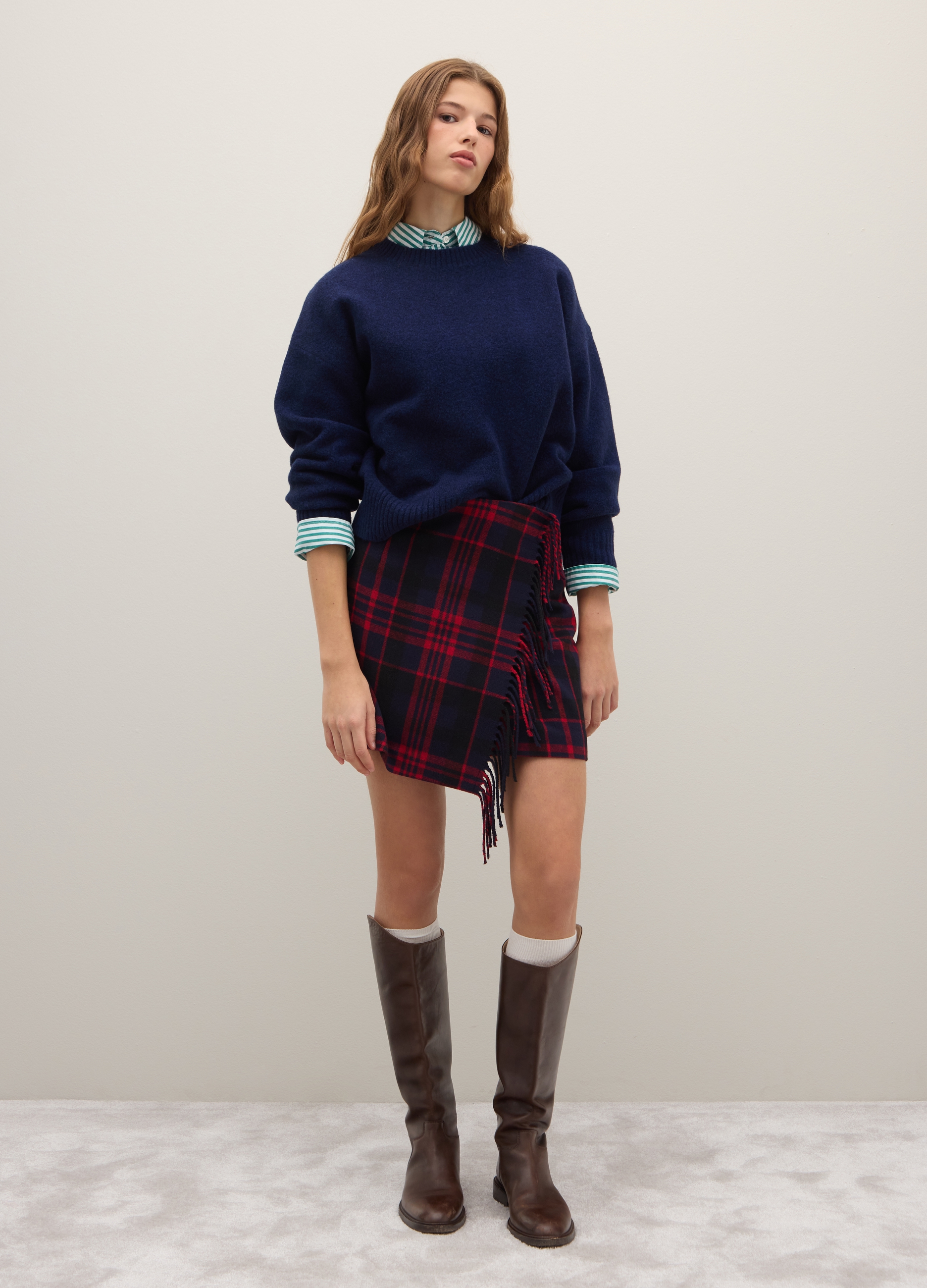 PIOMBO, Gonna A Quadri Multicolor Con Frange, Donna, Multicolor, Taglia: 38