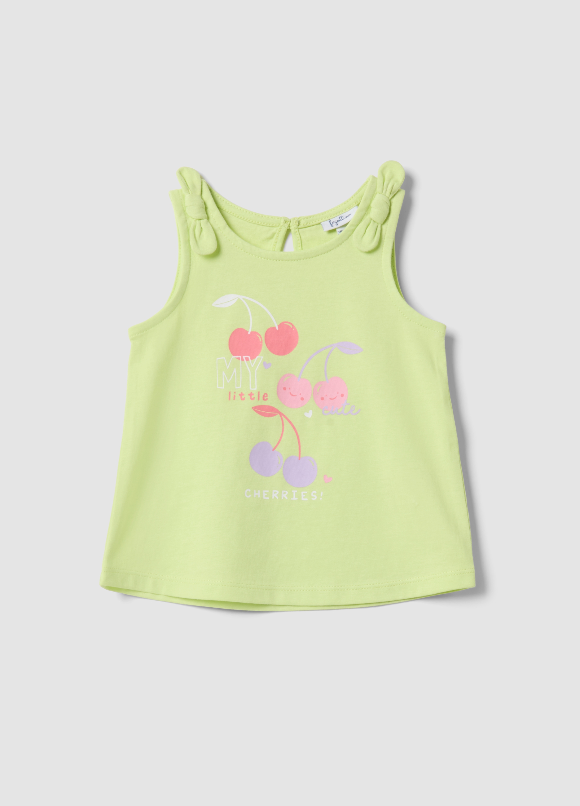 FAGOTTINO, Camiseta Verde De Algodón Puro Regular Fit Para Niña Con Cerezas, Niña, Verde claro, Talla: 18-24