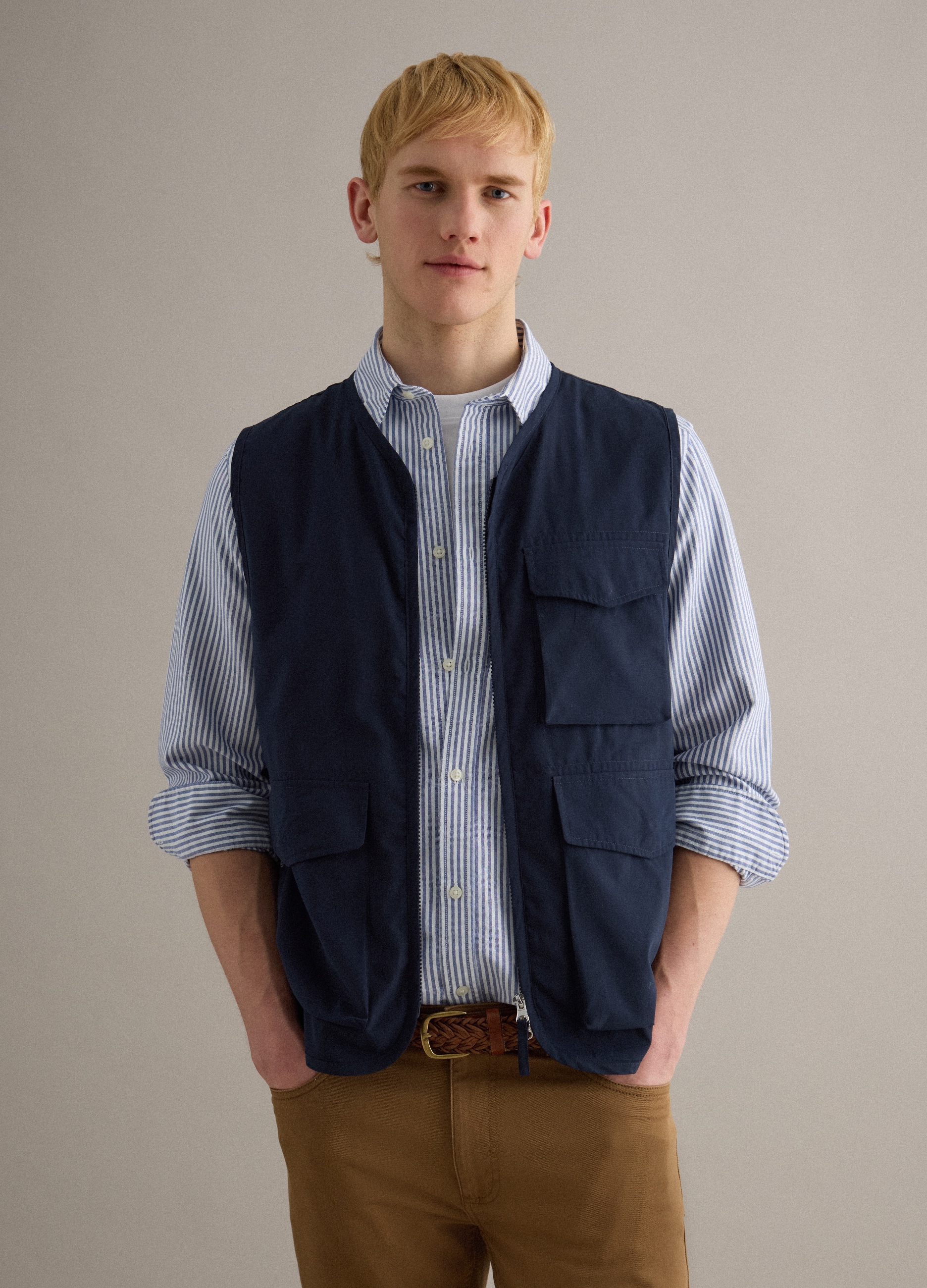 PIOMBO, Chaleco Azul De Ajuste Regular Con Cremallera Y Bolsillos Frontales, Hombre, Azul oscuro, Talla: S