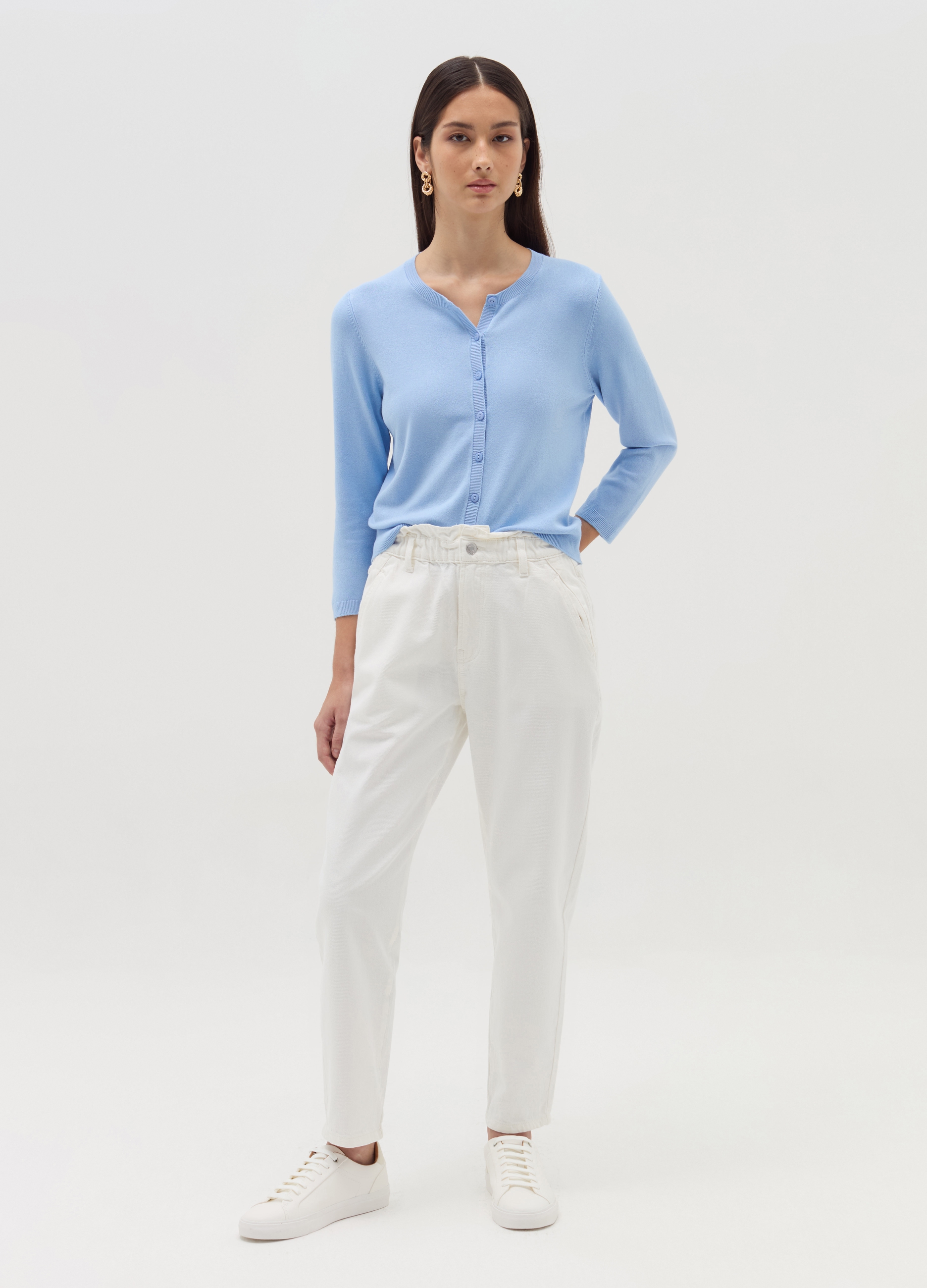 Vaqueros Paper Bag Con Bolsillos, Mujer, Blanco óptico, Talla: XL