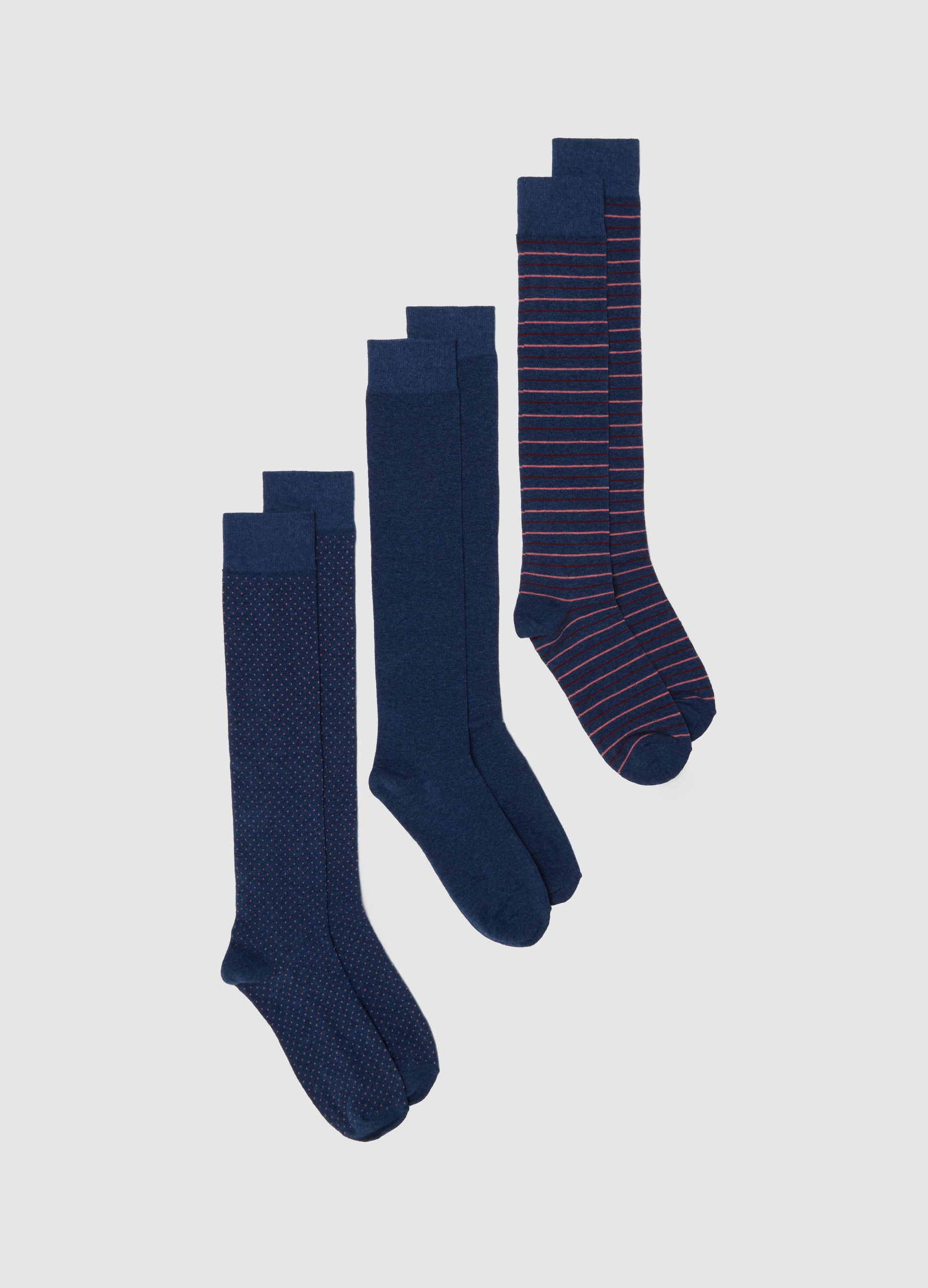 Tripack Calcetines Largos De Algodón Elástico Azul, Hombre, Azul jaspeado, Talla: 43/46