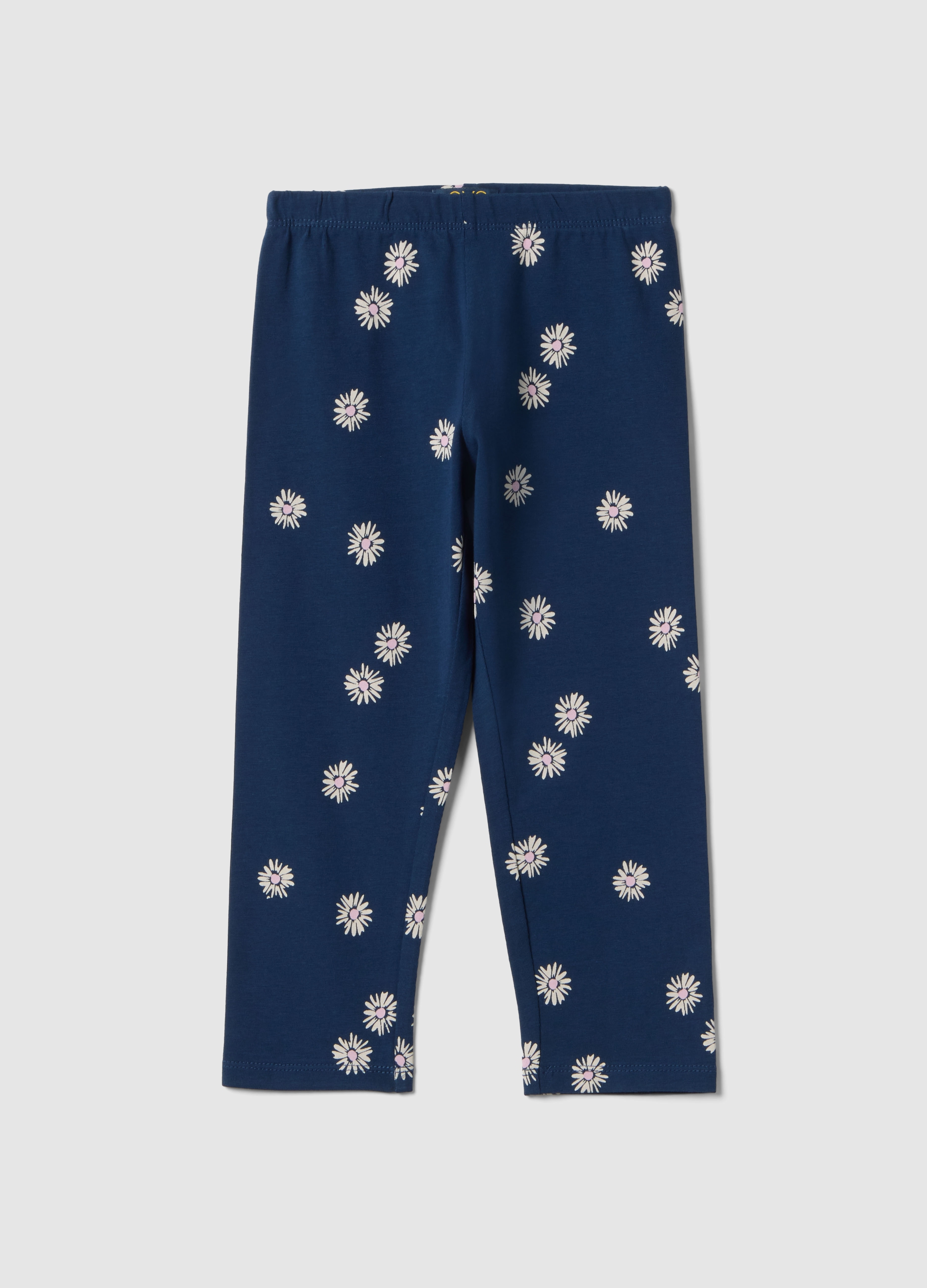 OVS KIDS, Leggings Azules Ajustados De Algodón Elástico Con Flores Para Niñas, Niña, Azul marino, Talla: 3-4