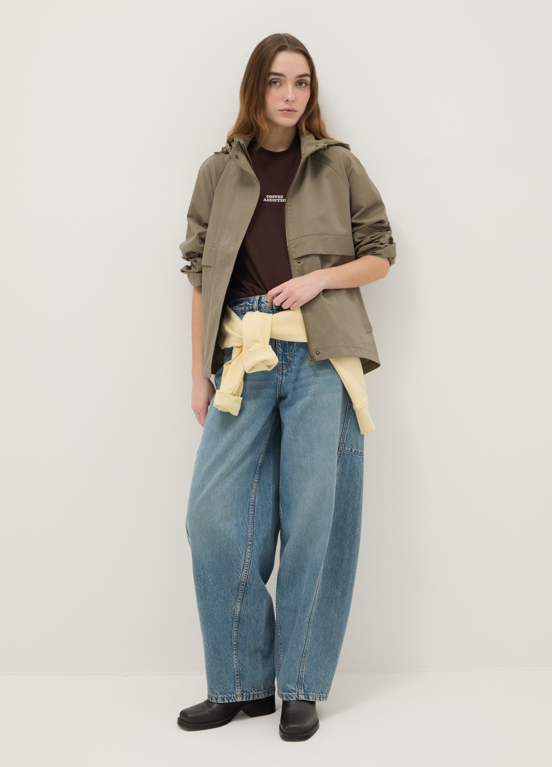 B.ANGEL, Parka De Mezcla De Algodón Verde Con Capucha Ajuste Regular, Mujer, Verde claro, Talla: L