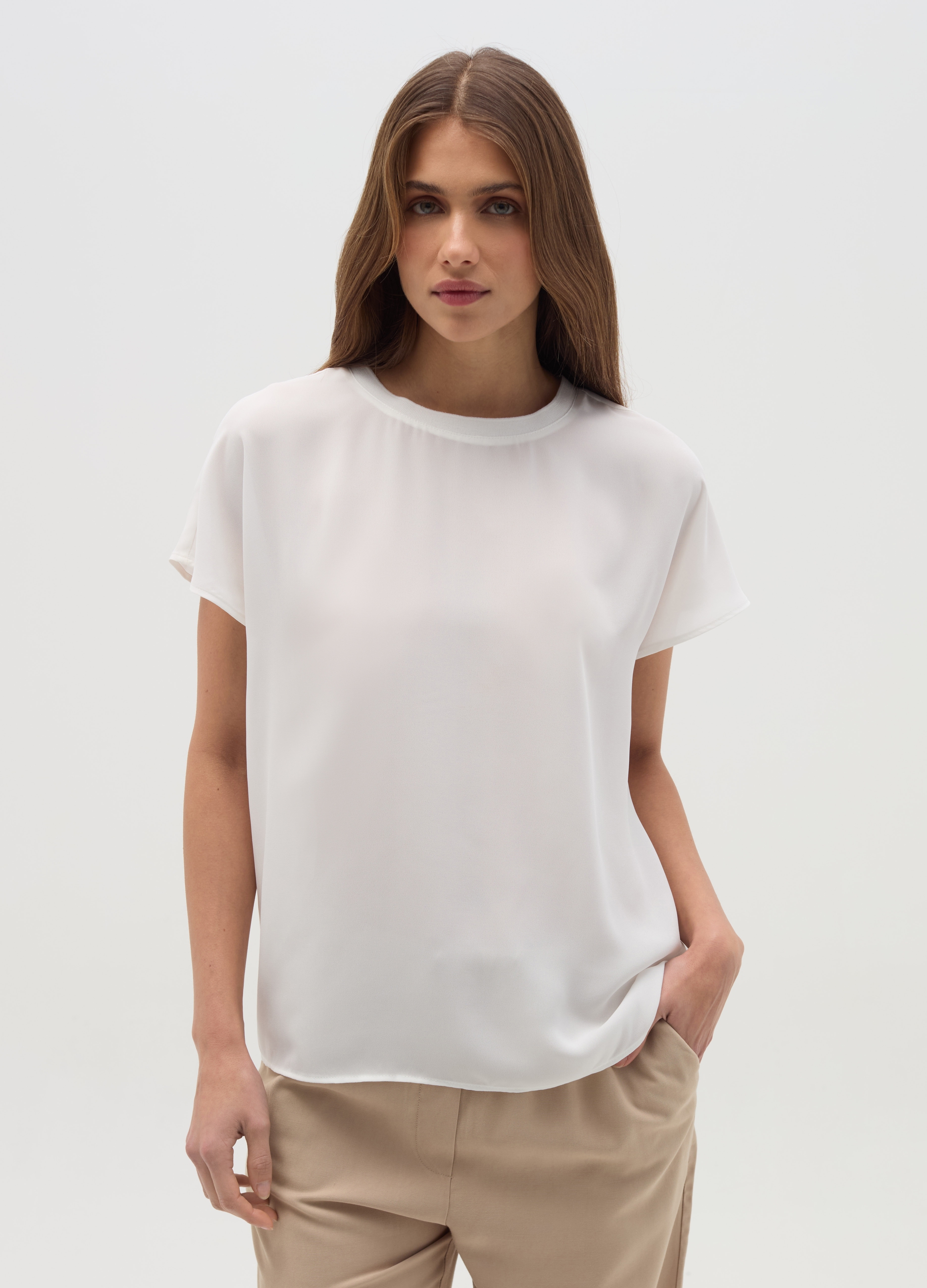 OVS , Blusa In Crêpe Tinta Unita, Donna, Bianco, Taglia: XS