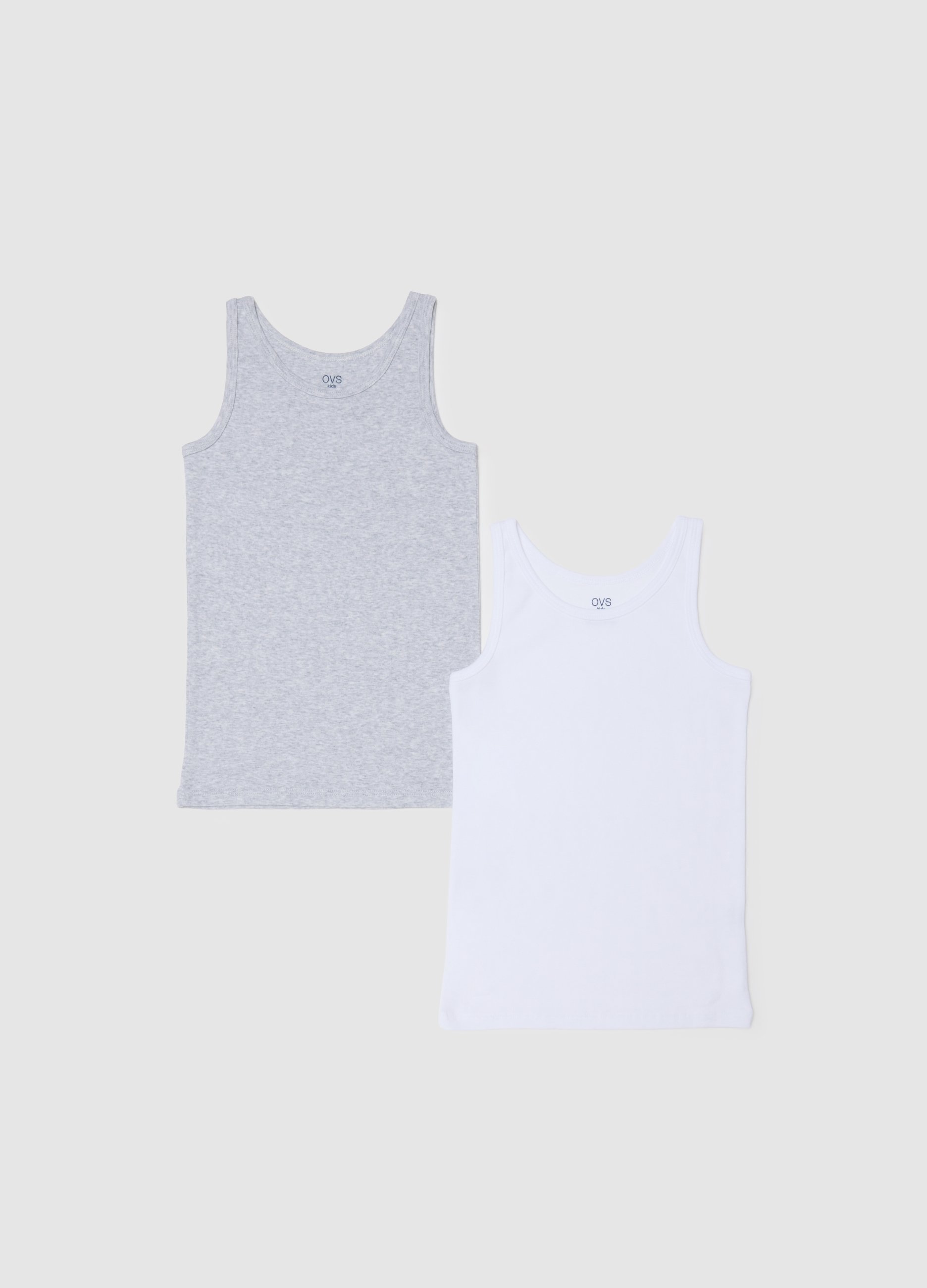 OVS KIDS, Pack De Dos Camisetas Sin Mangas Multicolores De Algodón Puro Para Niños En Ajuste Regular, Niño, Blanco/gris, Talla: 9-10