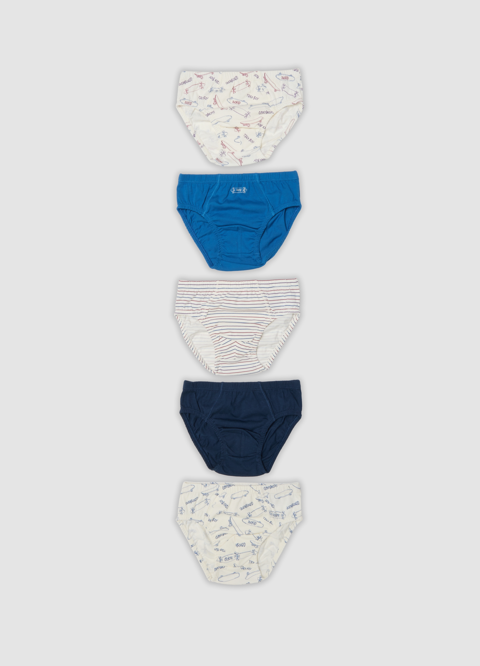 OVS KIDS, Multipack Di Cinque Slip Multicolor In Puro Cotone Organico Con Stampa Skate, Bambino, Multicolor, Taglia: 9-10