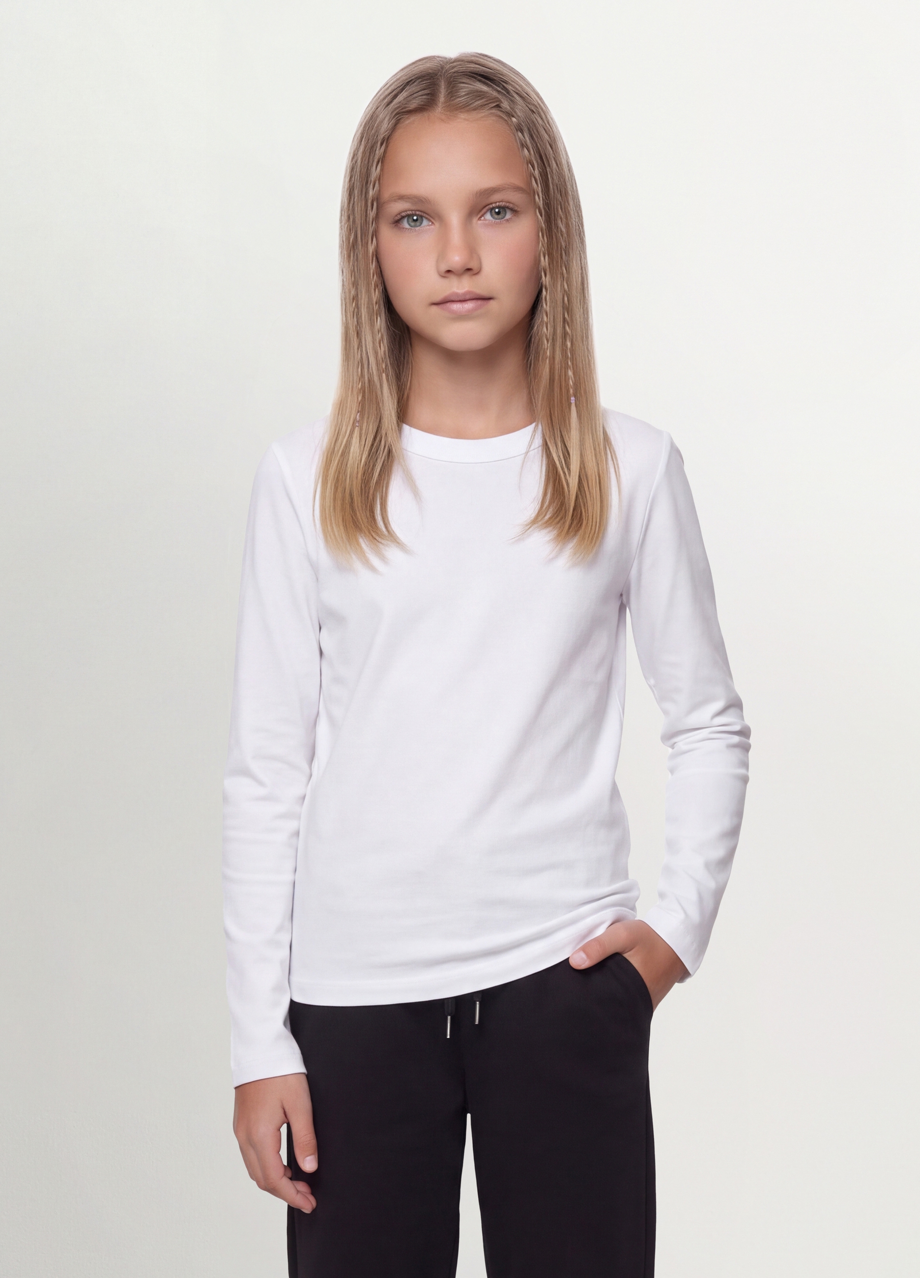 OVS KIDS, T-shirt Bianca In Cotone Organico E Viscosa Elasticizzato Con Collo A Costine Per Ragazza, Bambina, Bianco, Taglia: 11-12