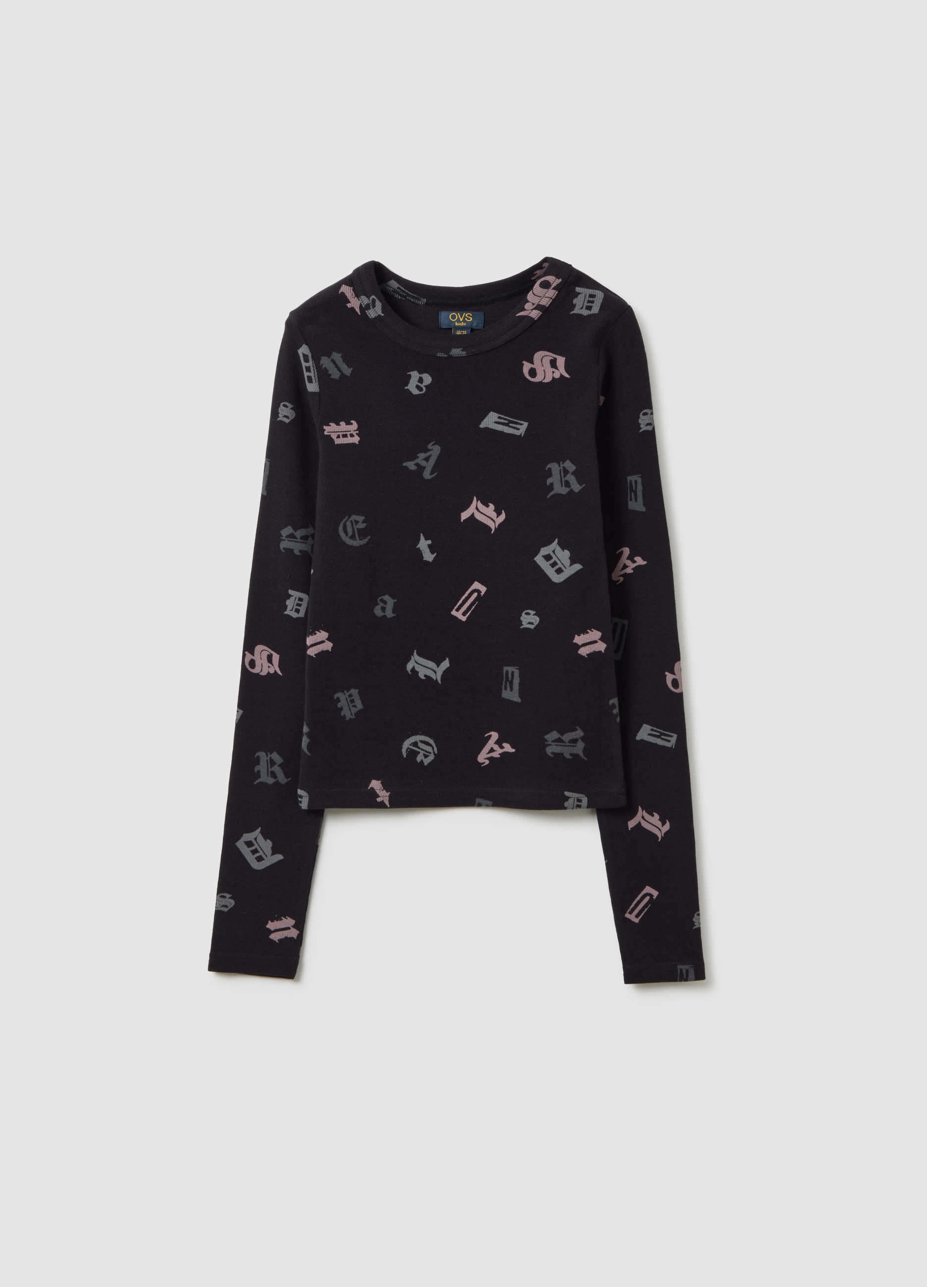 Camiseta Negra Elástica De Algodón Para Niña Regular Fit, Niña, Gunmetal, Talla: 11-12