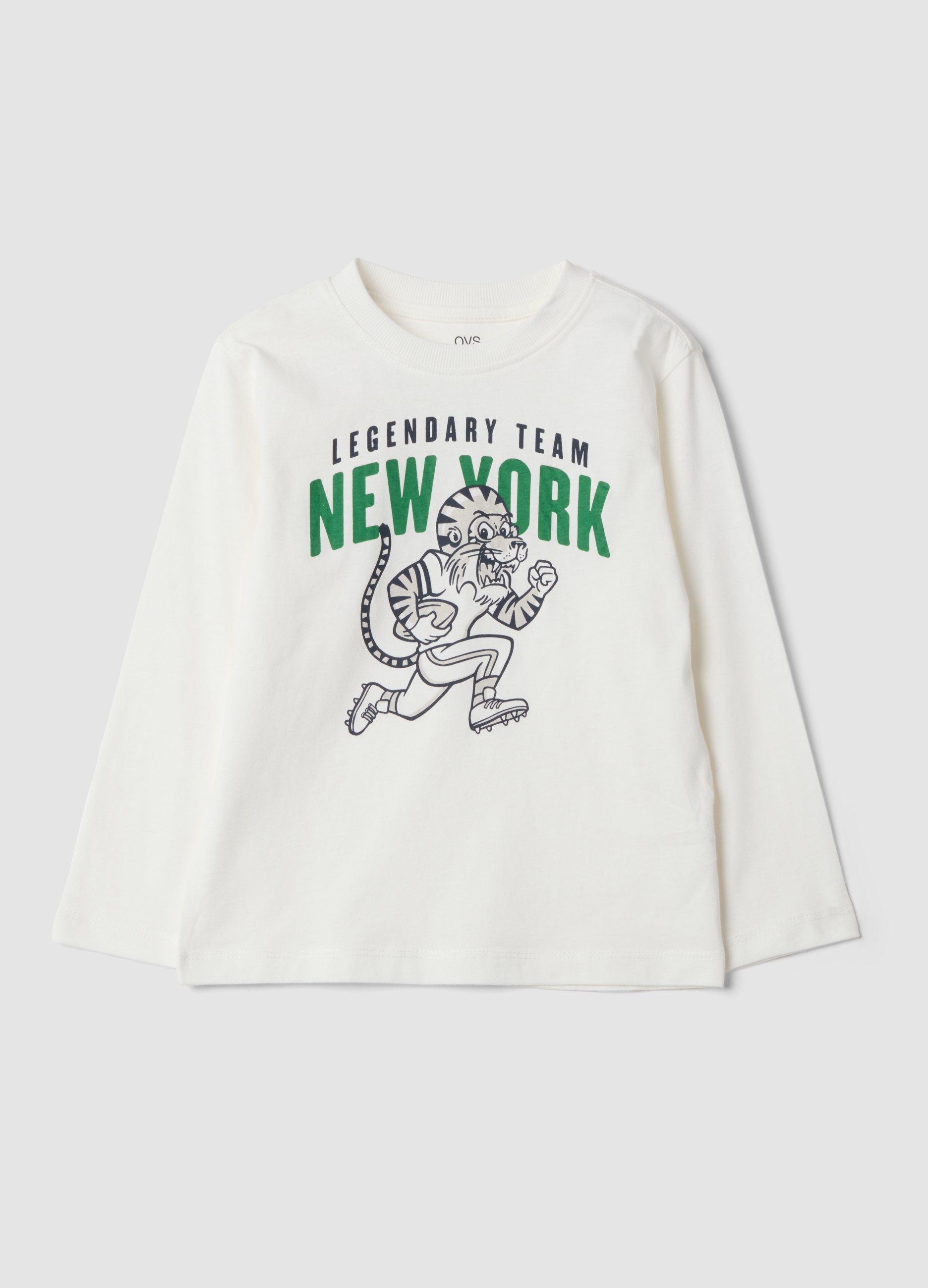 OVS KIDS, T-shirt Bianca In Puro Cotone Organico Con Stampa College, Bambino, Bianco, Taglia: 7-8