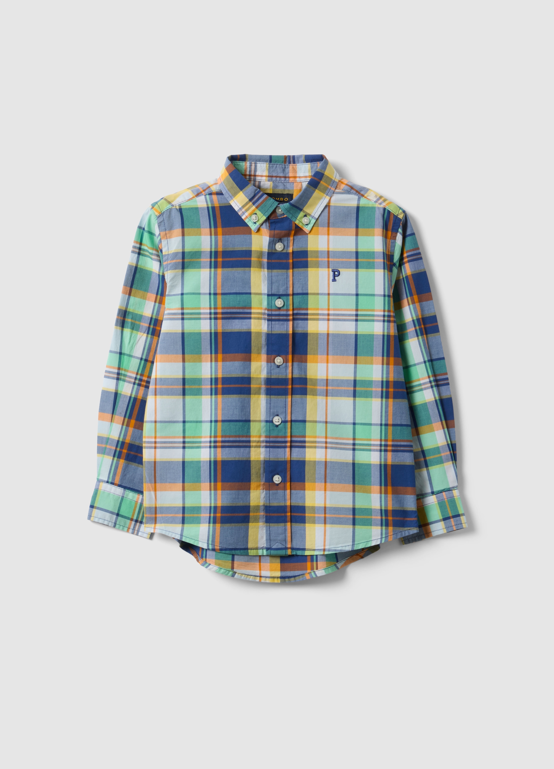 PIOMBO KIDS, Camicia In Puro Cotone A Quadri Multicolor Da Bambino Regular Fit, Niño, Green/Blue, Talla: 6