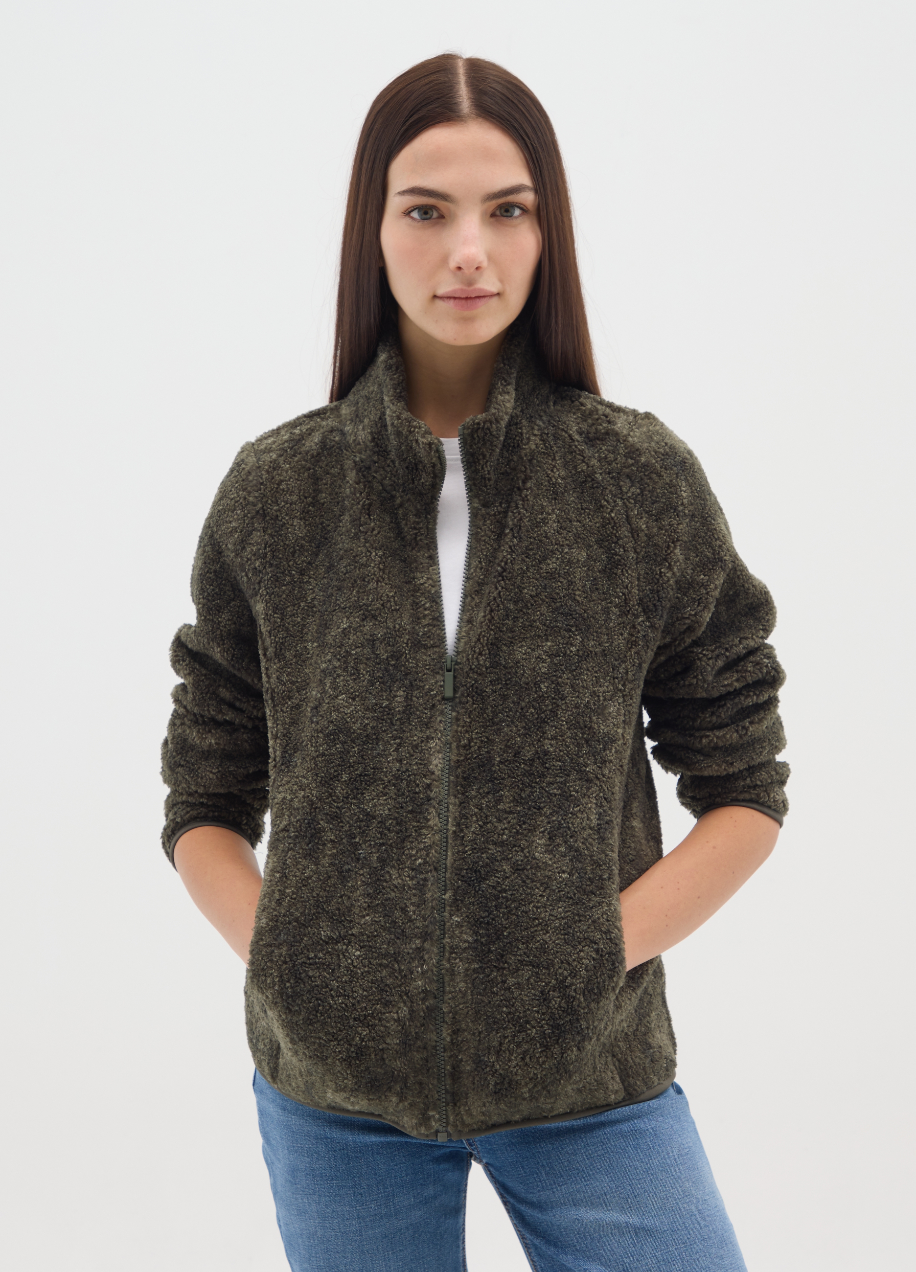 Sudadera Verde Regular Fit Con Cremallera, Mujer, Marrón/Verde, Talla: 36