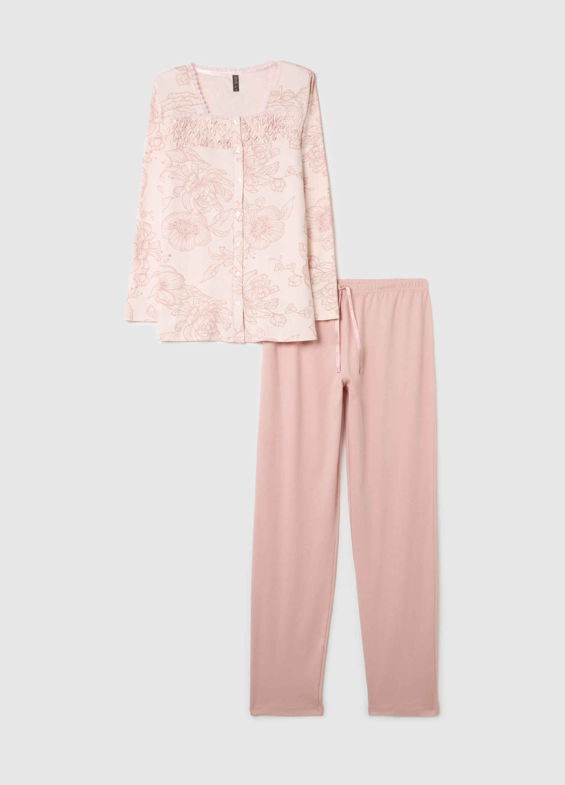 Pijama Rosa De Puro Algodón Regular Fit Con Botones, Mujer, Rosa Claro, Talla: 48