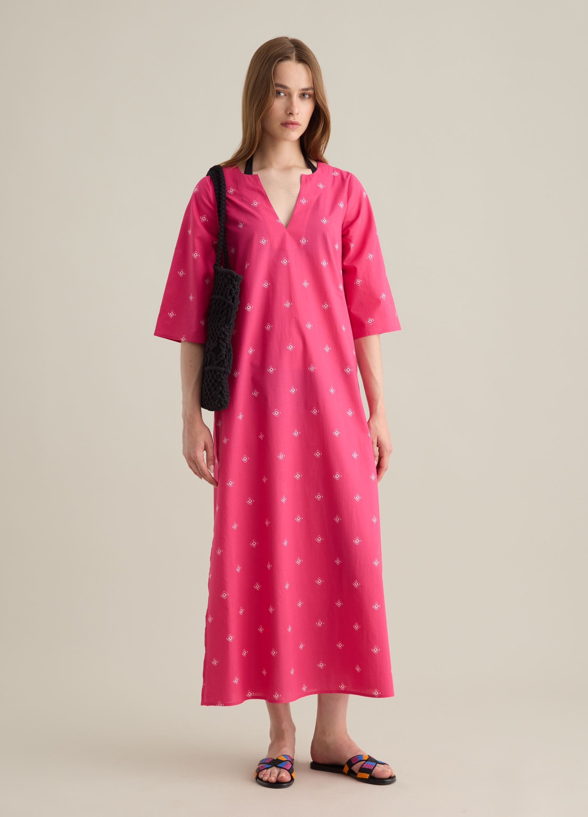 PIOMBO, Abito Lungo Da Donna In Puro Cotone Rosa, Rosa, Taglia: L