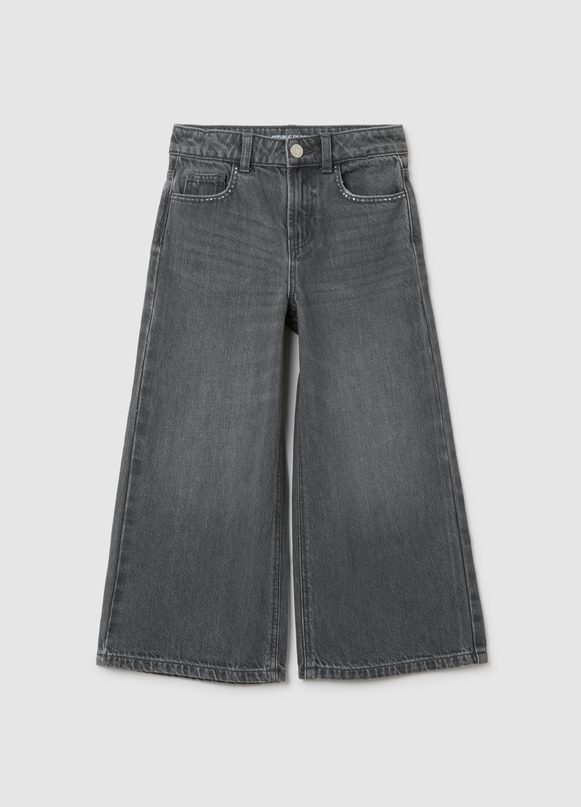 Jeans Grises De Pierna Ancha De Algodón Puro Para Niña, Niña, Gris ceniza, Talla: 4-5