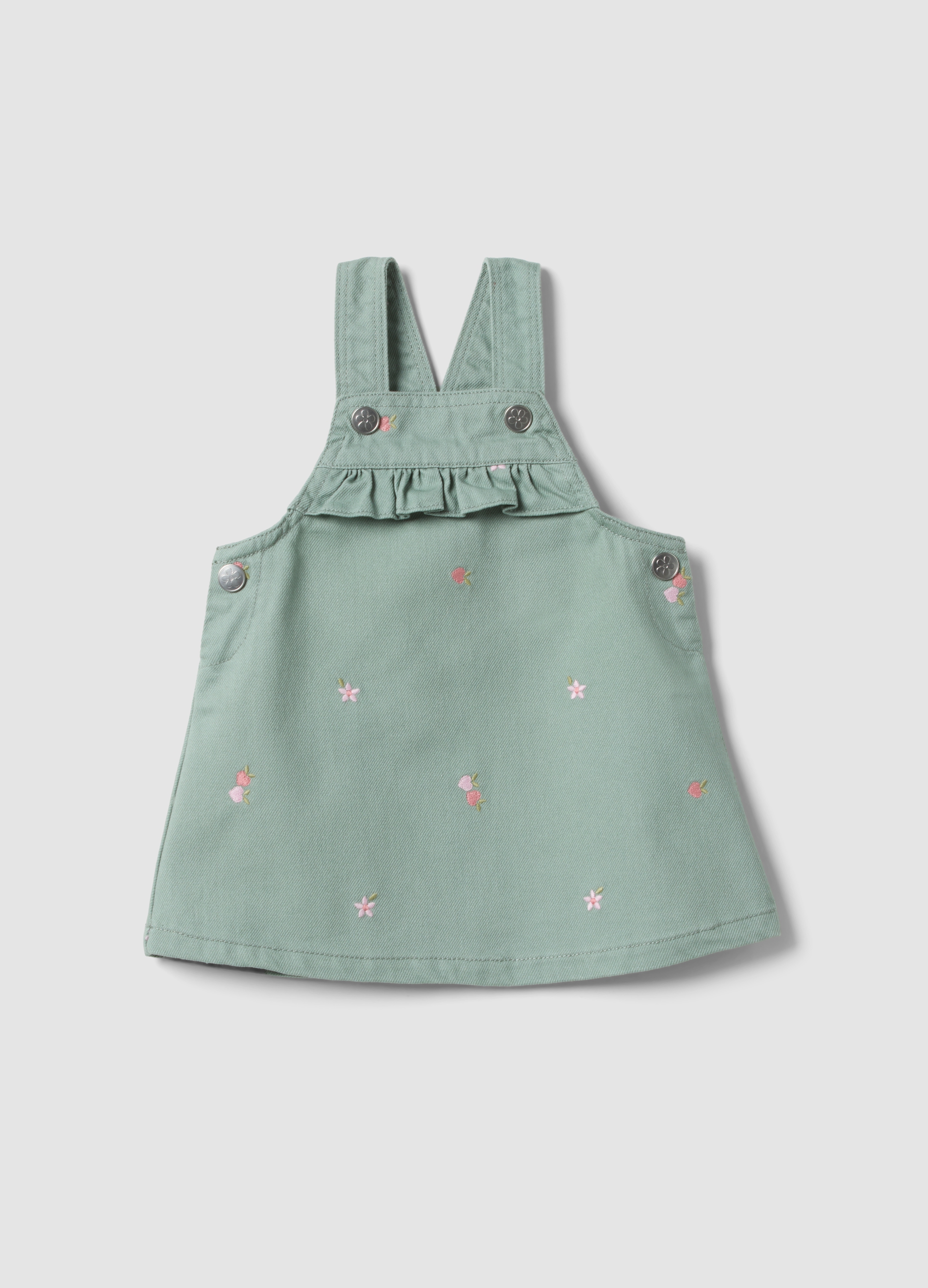 FAGOTTINO, Falda Verde De Puro Algodón Para Bebé Con Tirantes Y Bordados, Bebé Niña, Verde claro, Talla: 6-9