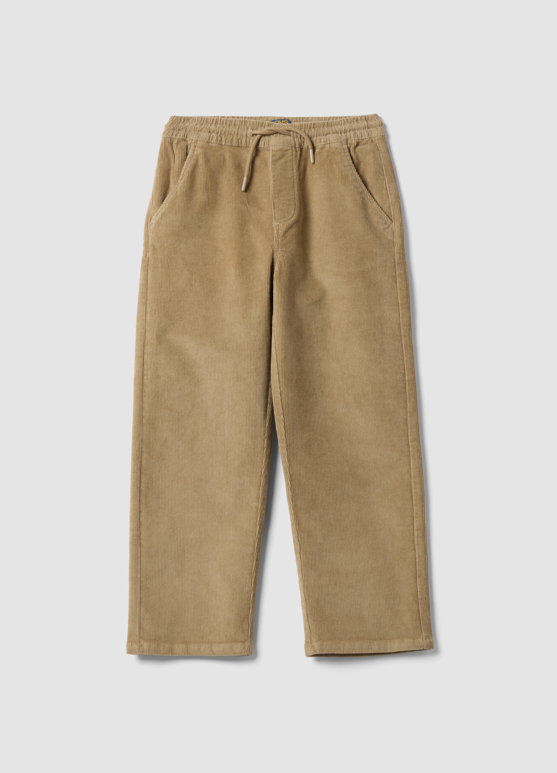 OVS KIDS, Jogger Beige A Coste In Cotone Elasticizzato Relaxed Fit, Bambino, Beige, Taglia: 11-12