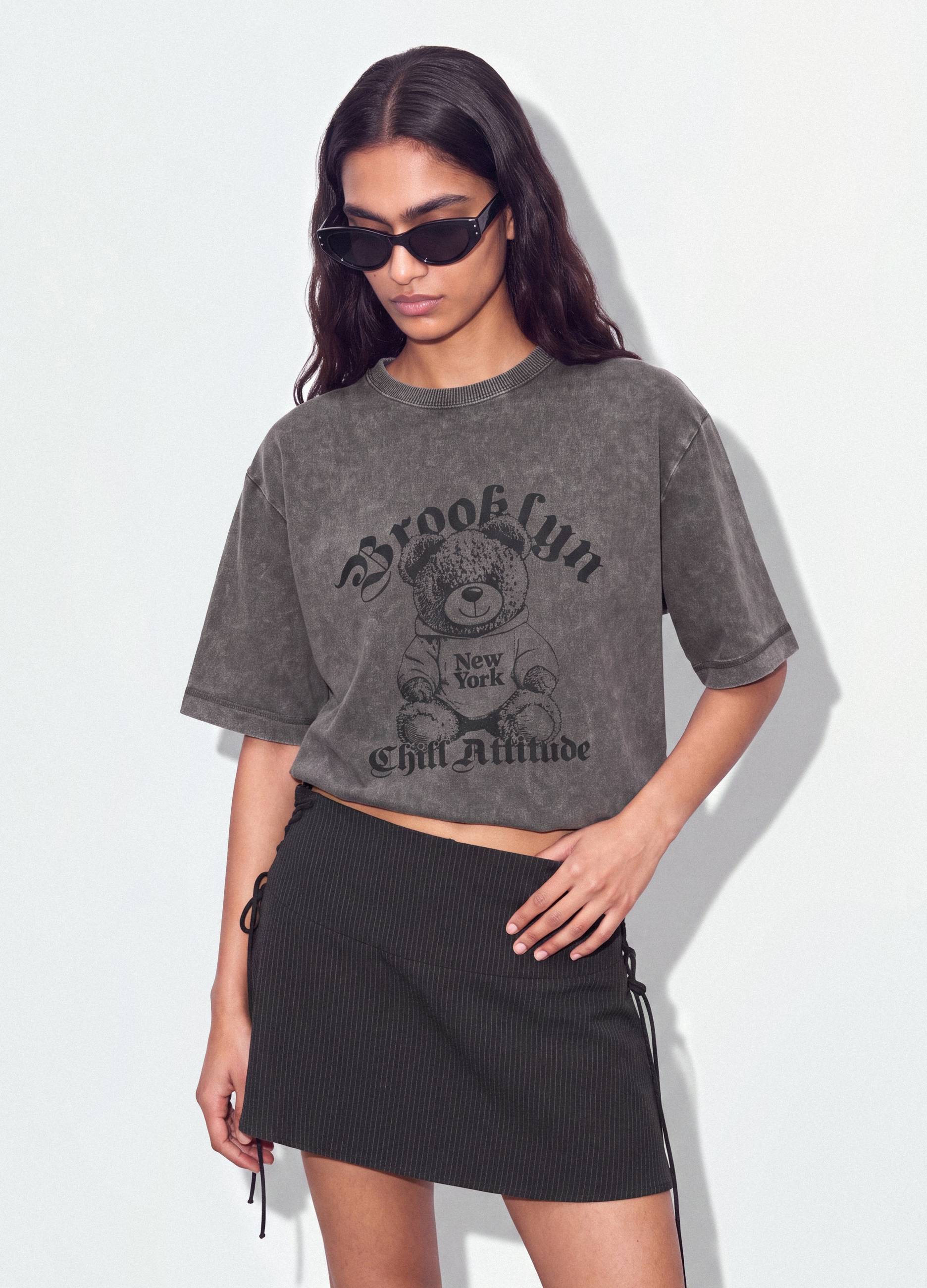 B.ANGEL, T-shirt Grigia In Puro Cotone Over Fit Con Stampa Teddy Bear, Donna, Grigio, Taglia: S