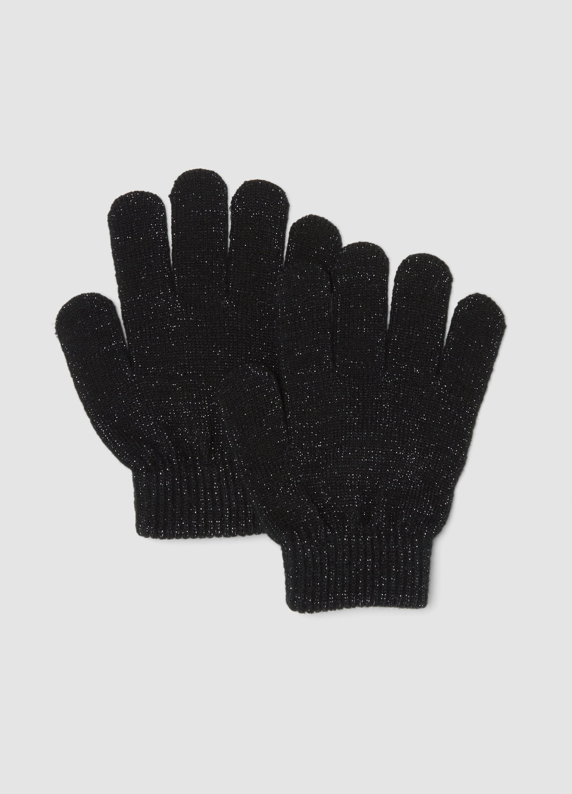 OVS KIDS, Guanti Neri In Tessuto Elasticizzato Con Fili Luminosi, Bambina, Nero, Taglia: L