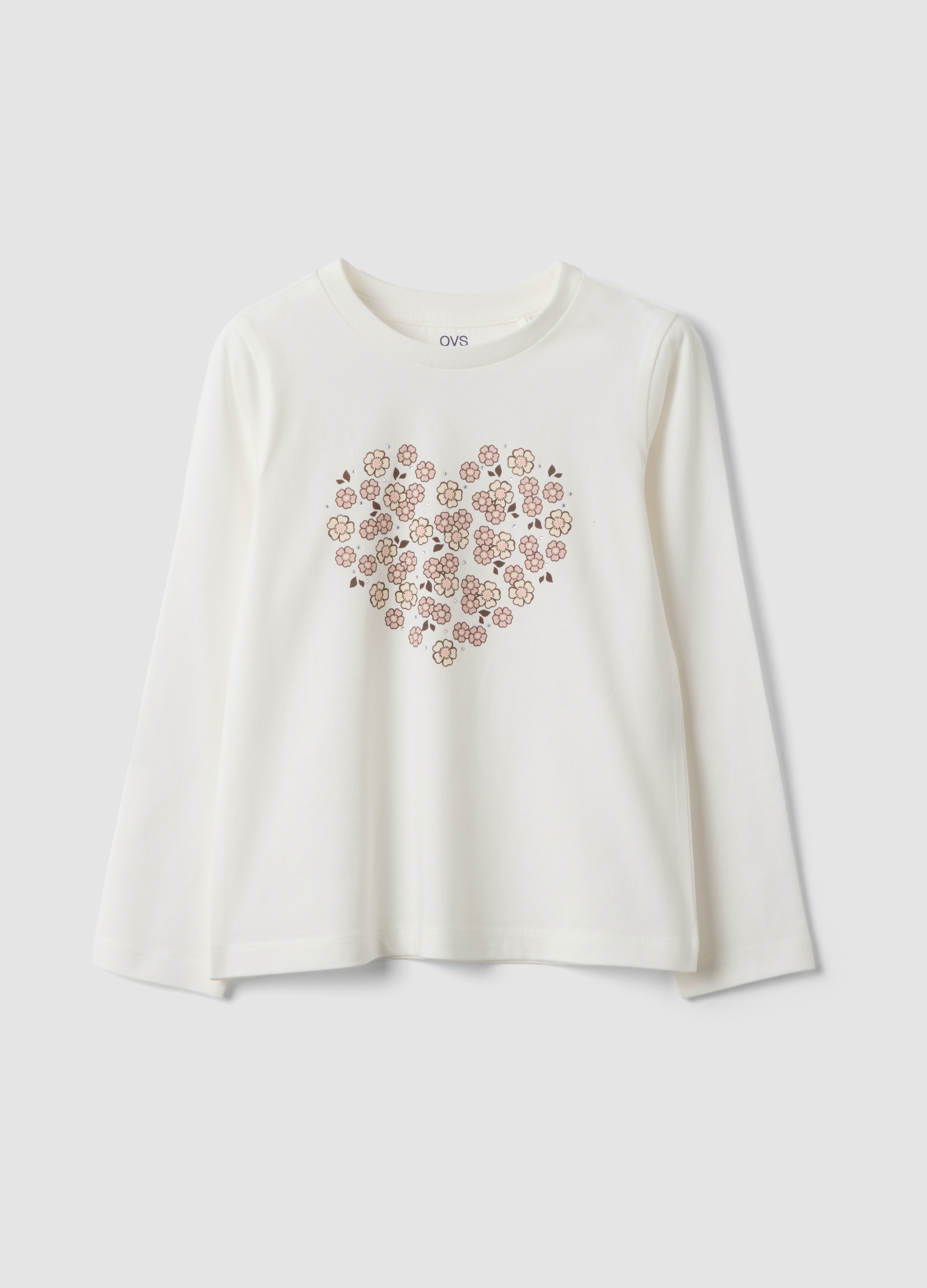 OVS KIDS, T-shirt Bianca In Puro Cotone Organico Regular Fit Con Stampa Gattino, Bambina, Bianco, Taglia: 4-5