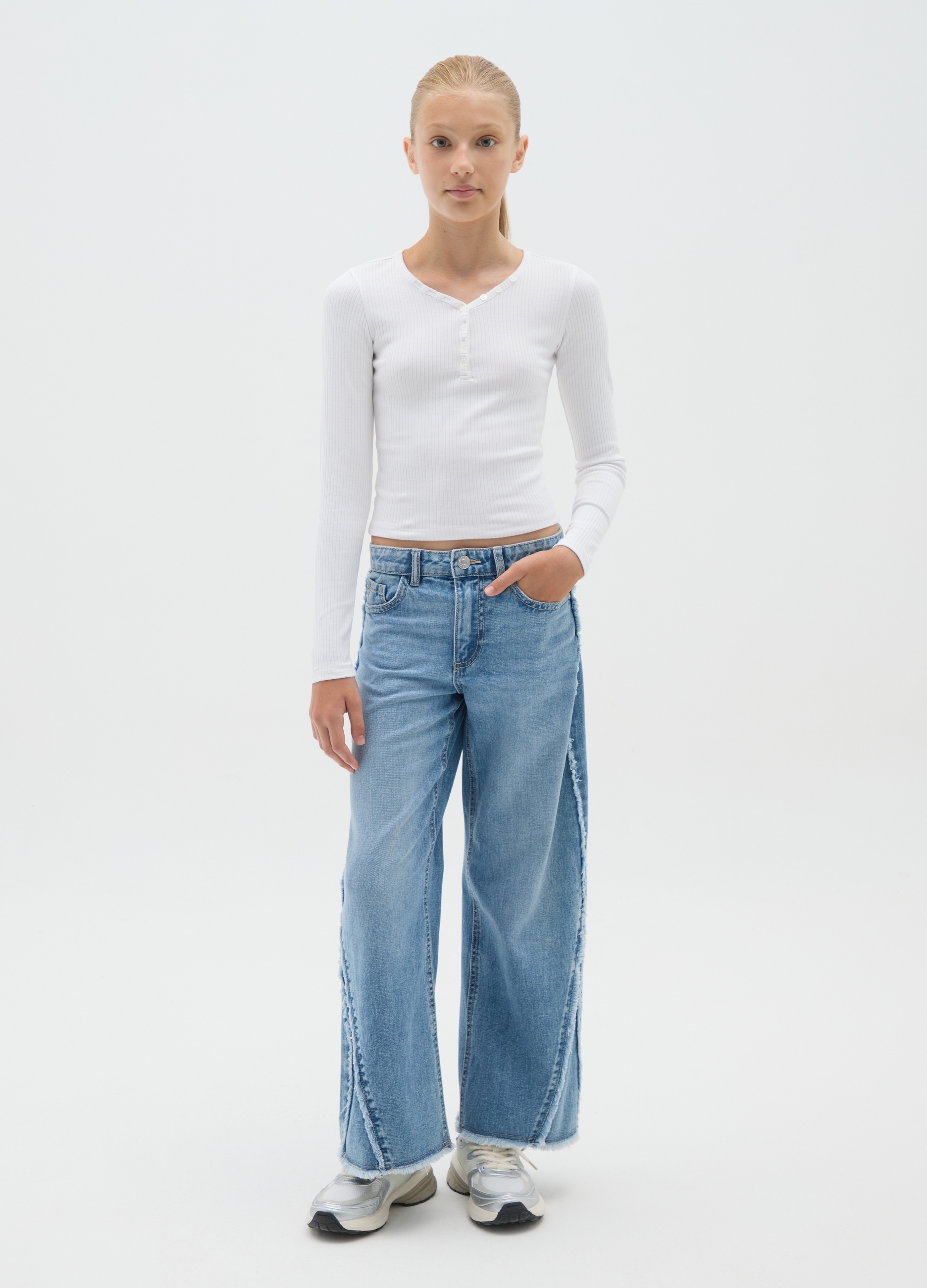 OVS, Vaqueros Para Chicas En Denim De Algodón Puro Ajuste Regular, Niña, Azul claro, Talla: 13-14