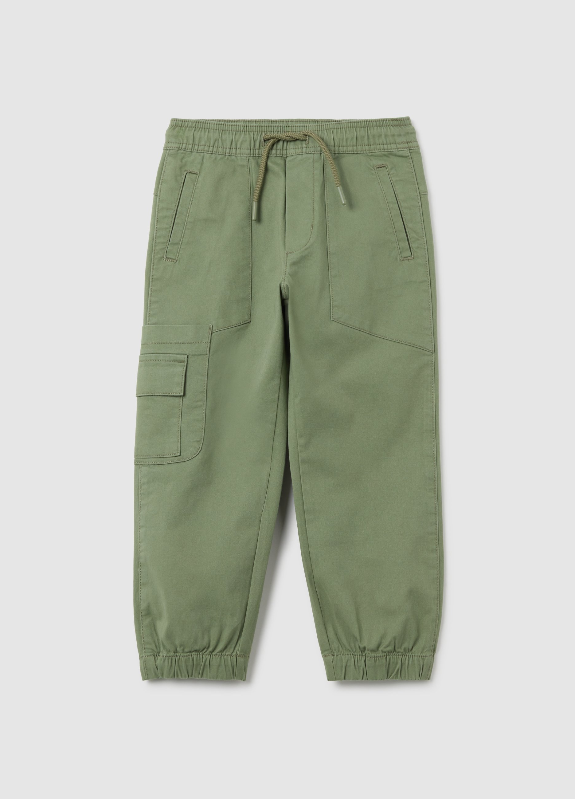 OVS KIDS, Pantaloni Da Bambino In Cotone Elasticizzato Verde, Verde, Taglia: 8-9