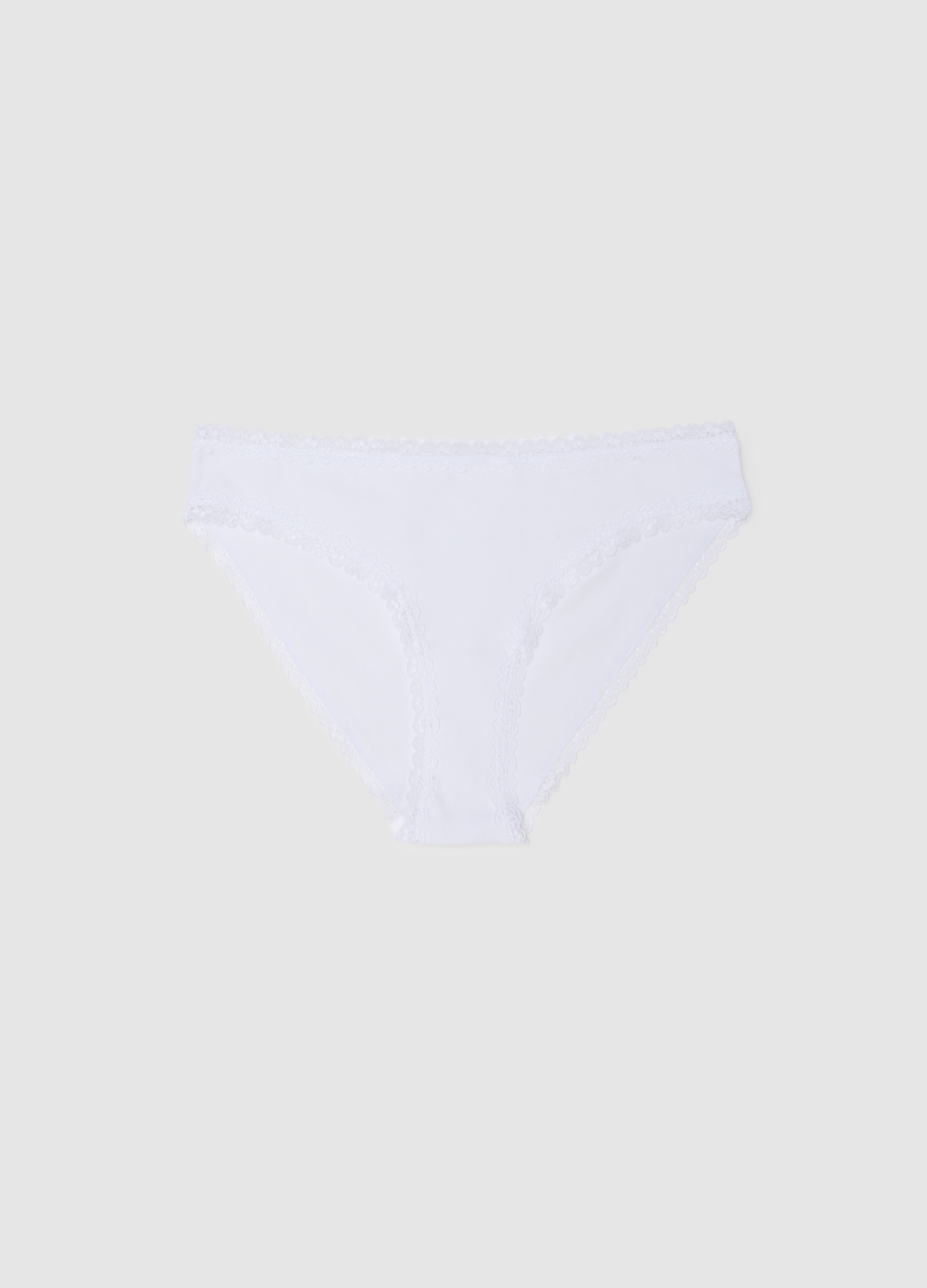Bragas De Algodón Elástico Blanco Regular Fit Con Encaje, Mujer, Blanco óptico, Talla: 4