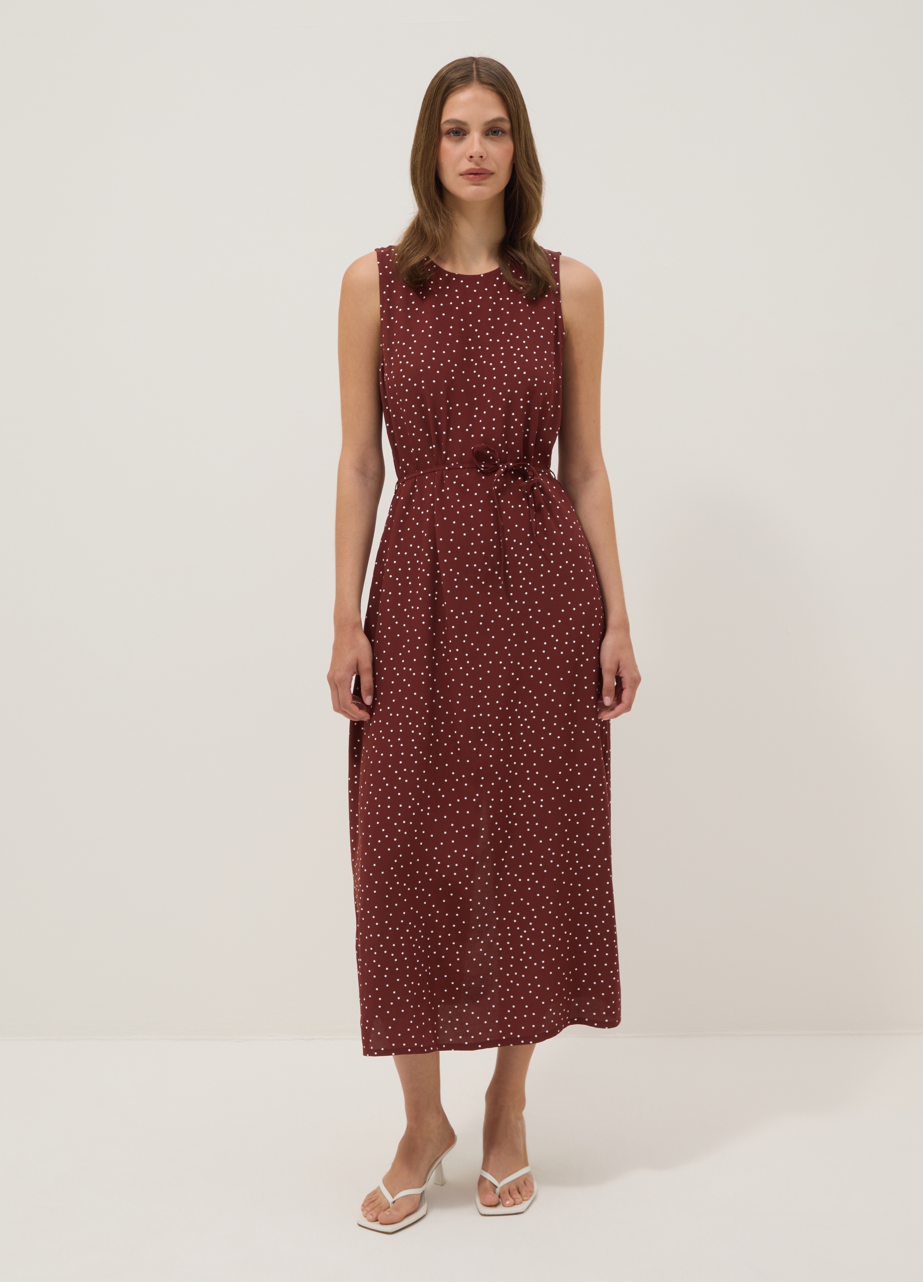Ovs Mujer Rojo Vestido Midi De Viscosa Pura Con Lunares, Talla: 34