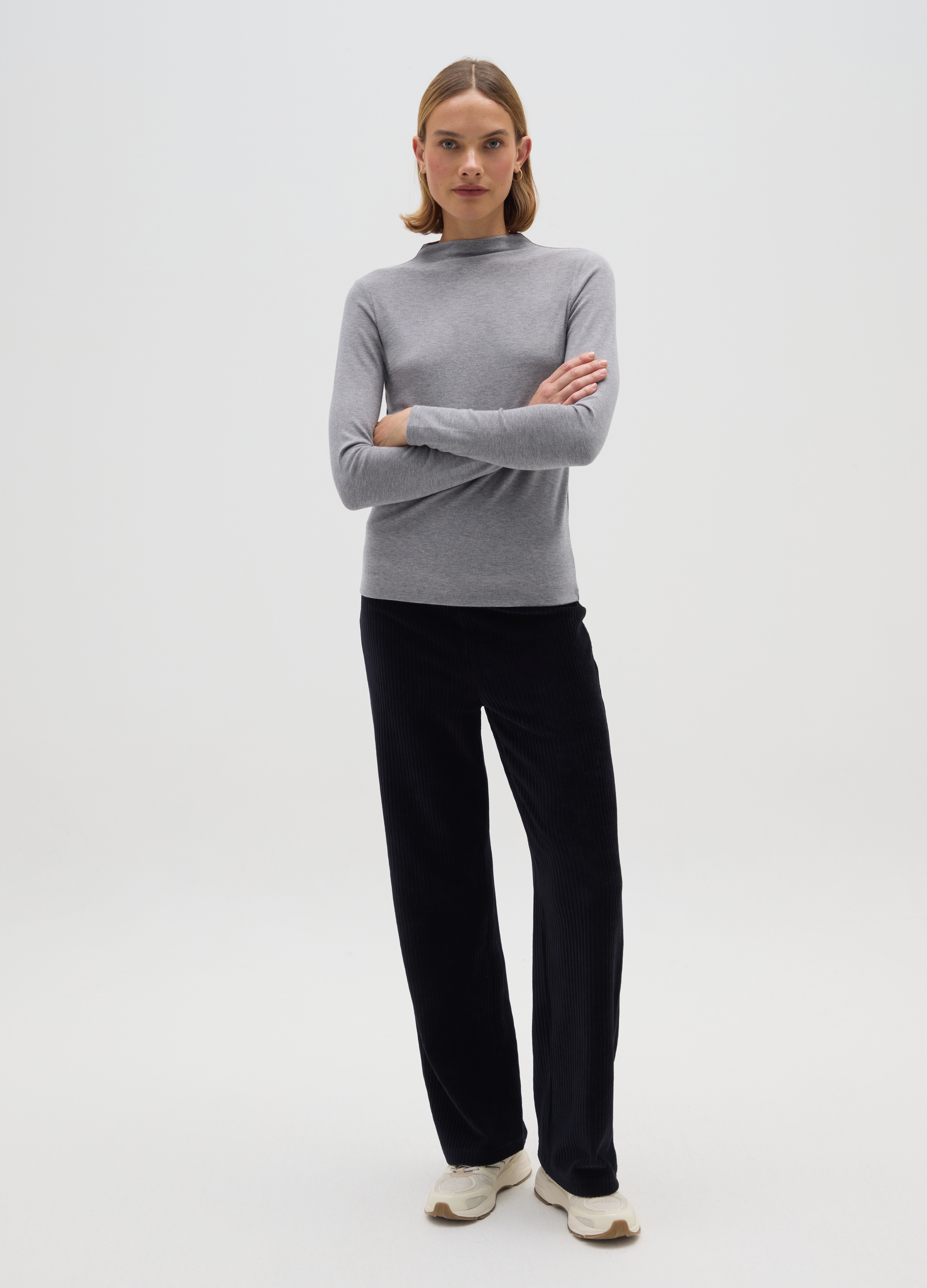 OVS, Pantaloni In Cotone Elasticizzato Neri Wide Leg, Donna, Nero, Taglia: S