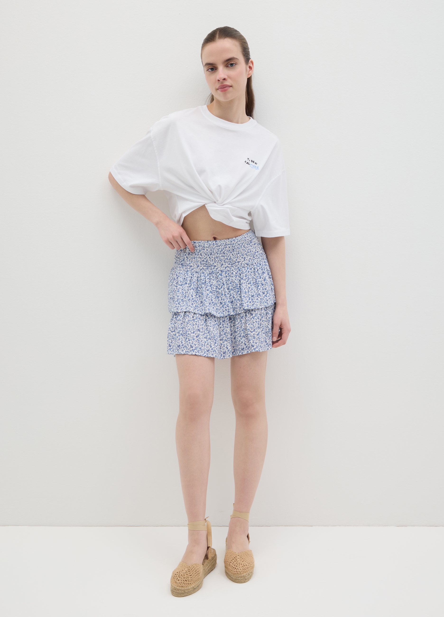 OVS, Gonna Mini Da Donna In Puro Viscosa Multicolor Regular Fit Con Balze, Multicolor, Taglia: XL