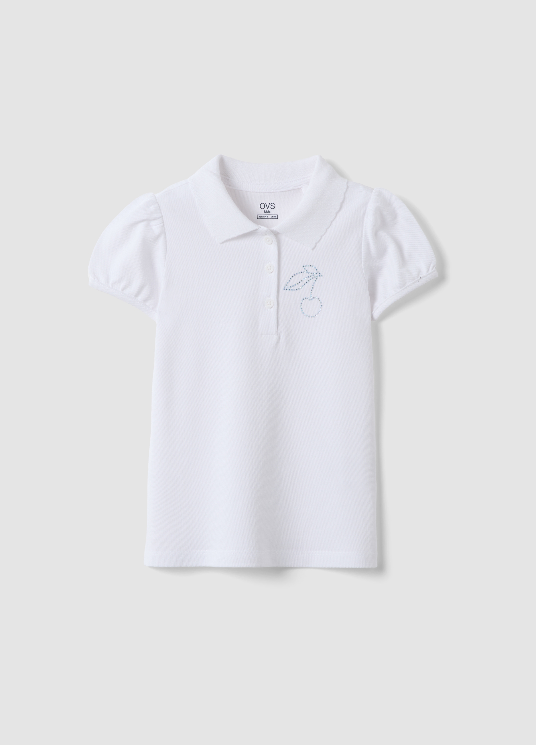 OVS KIDS, Polo Blanco De Niña En Algodón Puro Regular Fit Con Cereza, Niña, Blanco óptico, Talla: 7-8