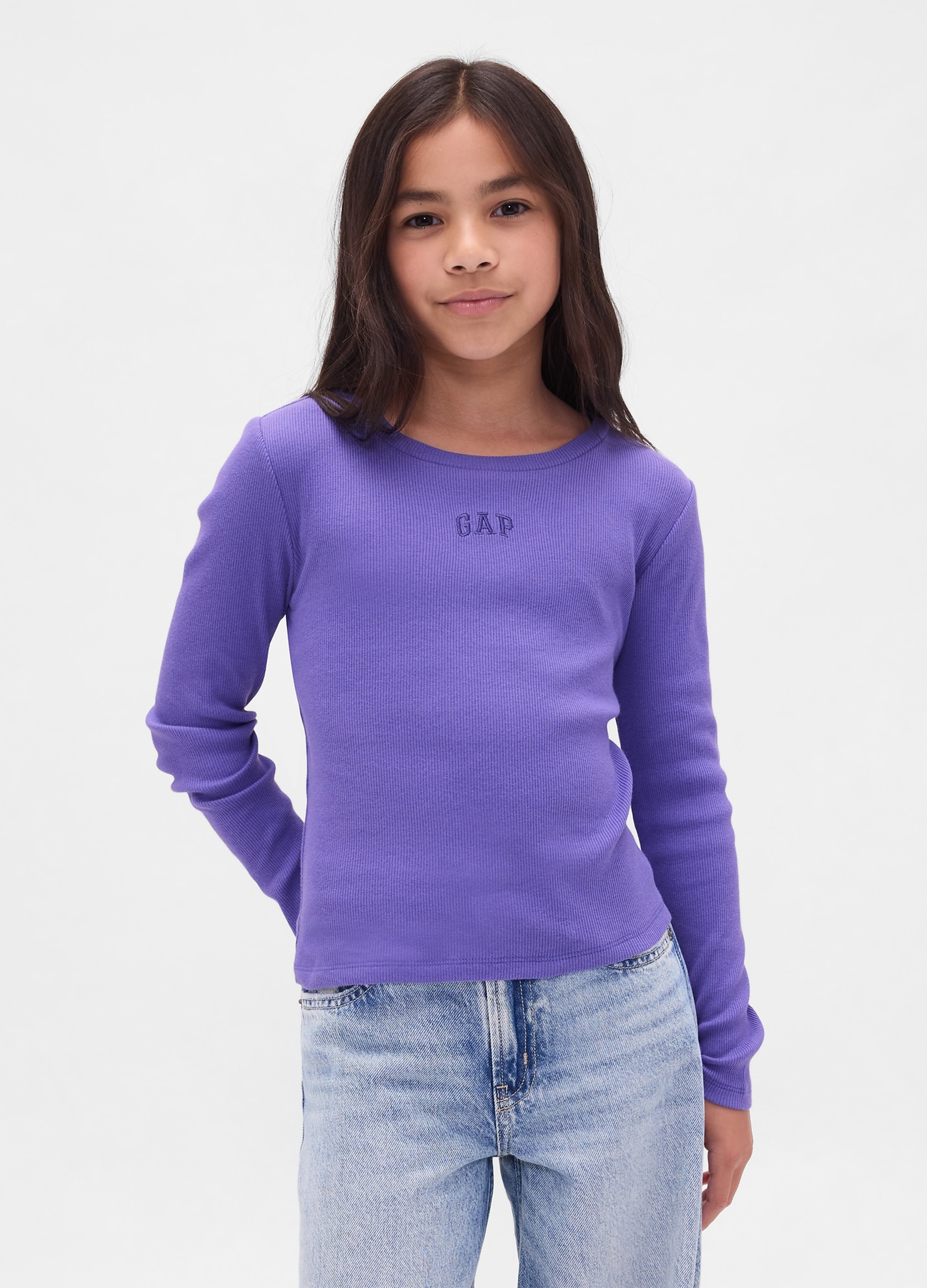 GAP KIDS, T-shirt A Maniche Lunghe In Cotone Con Logo Gap, Bambina, Viola, Taglia: L