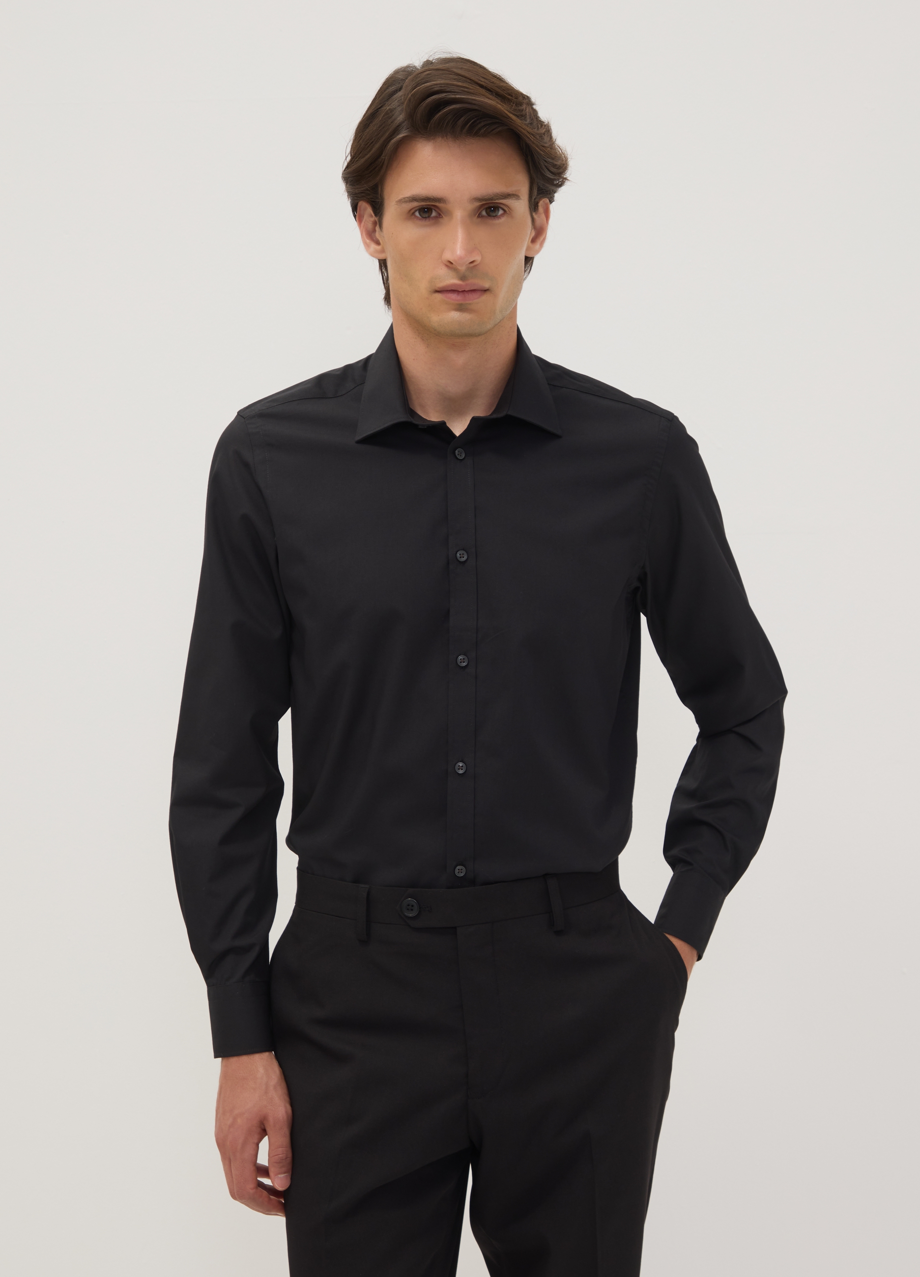 OVS, Camicia Nera Slim Fit Con Collo Classico Easy Iron, Uomo, Nero, Taglia: 38