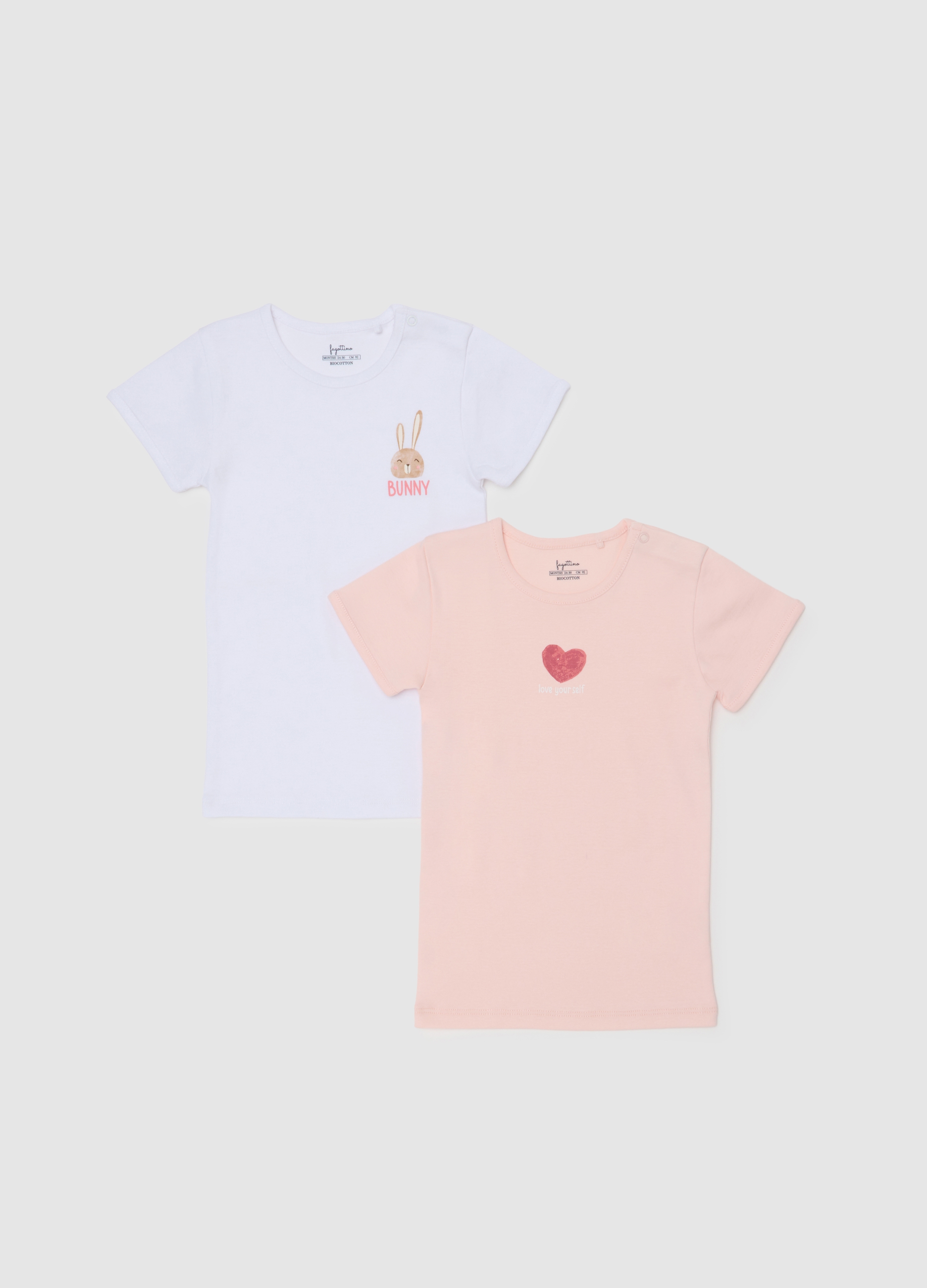 OVS, Doppelpack Mädchen T-shirts Aus Reinem Buntem Baumwolle, Normale Passform, Mädchen, Weiß/Rosa, Größe: 18-24