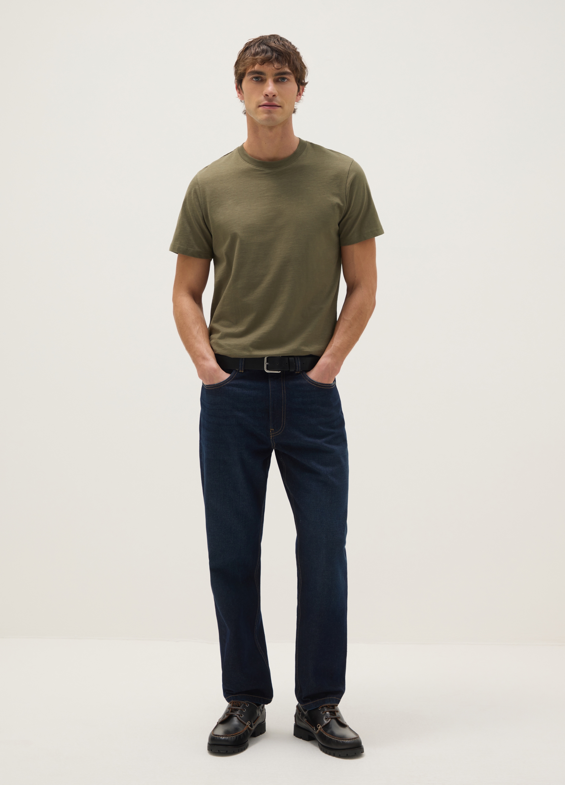 Camiseta Verde De Algodón Puro Corte Regular, Hombre, Verde claro, Talla: S