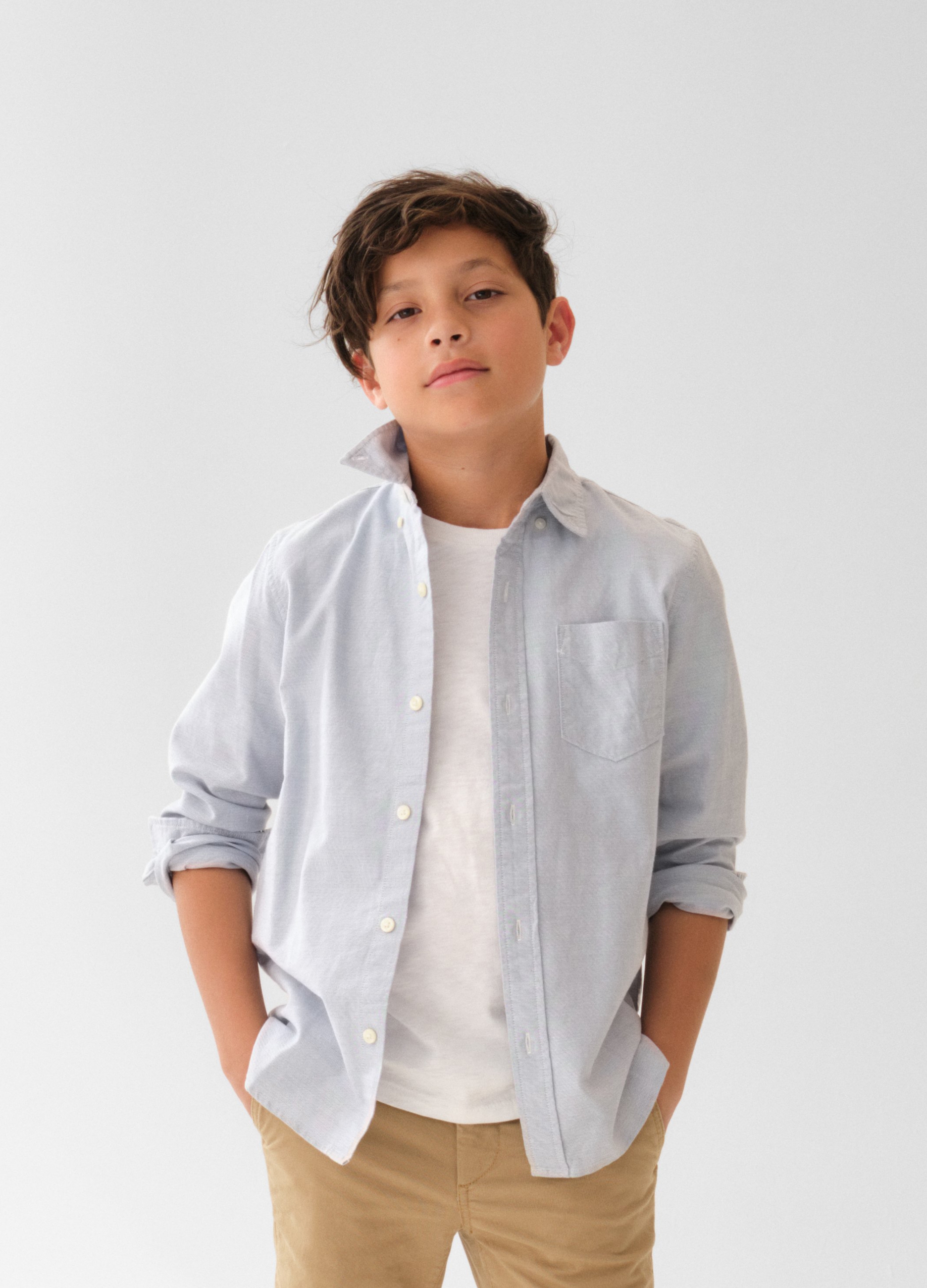 OVS, Camicia In Oxford Con Taschino, Unisex, Azzurro, Taglia: S/114-130